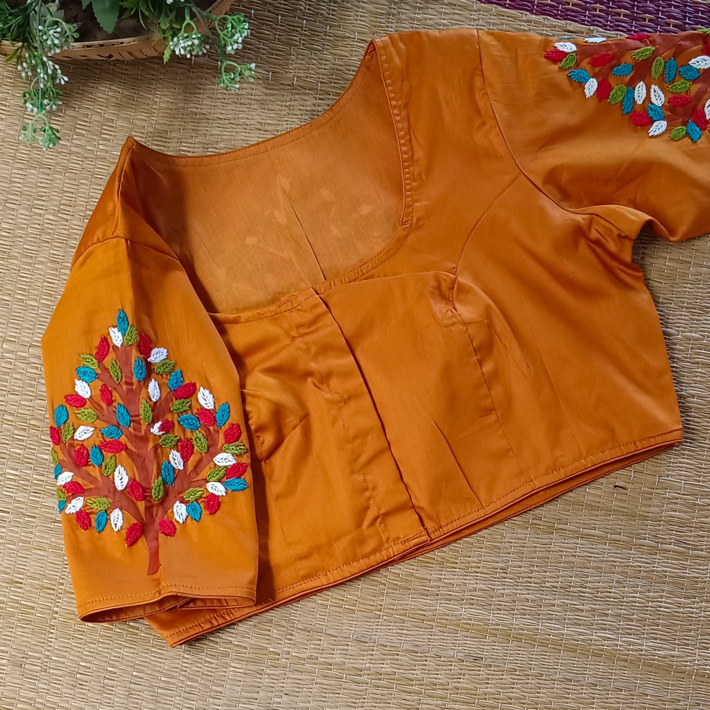 Mustard yellow hand painted & hand embroidery blouse