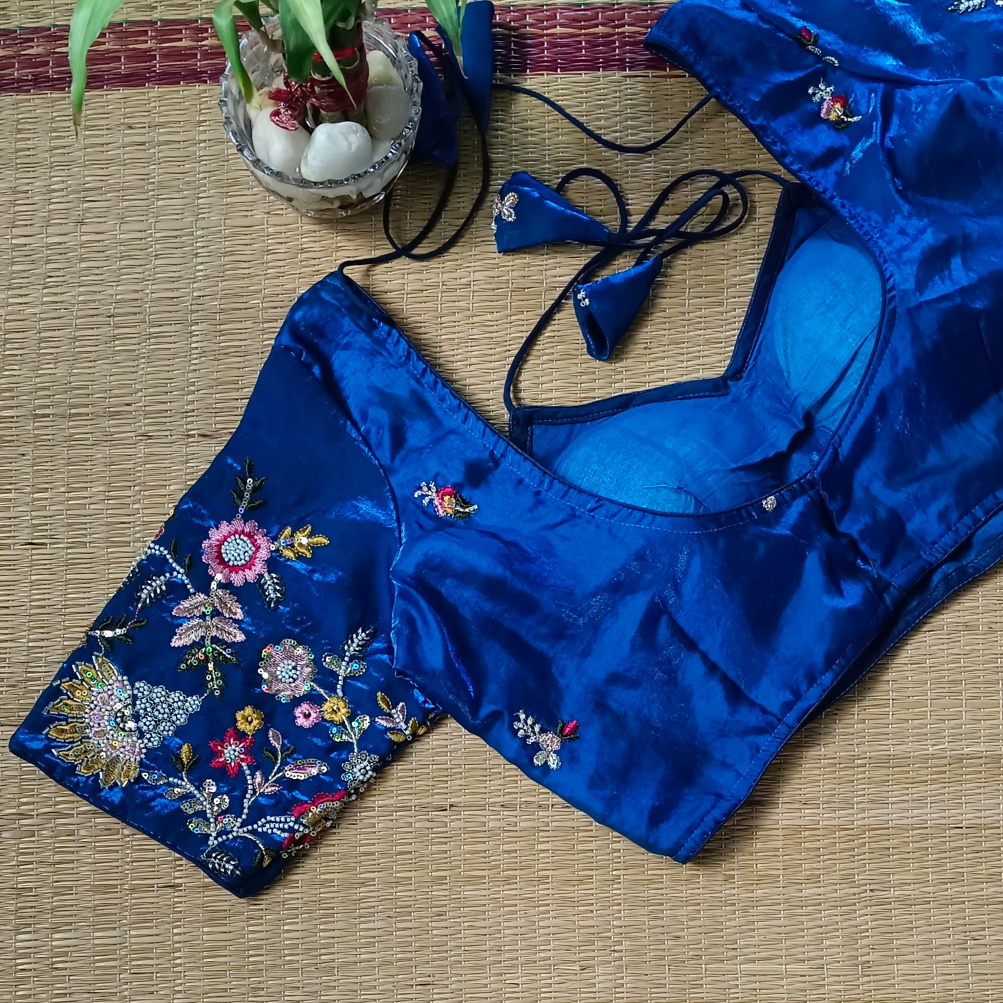 Peacock Blue Multicolor Embroidery Masaba Neck Blouse
