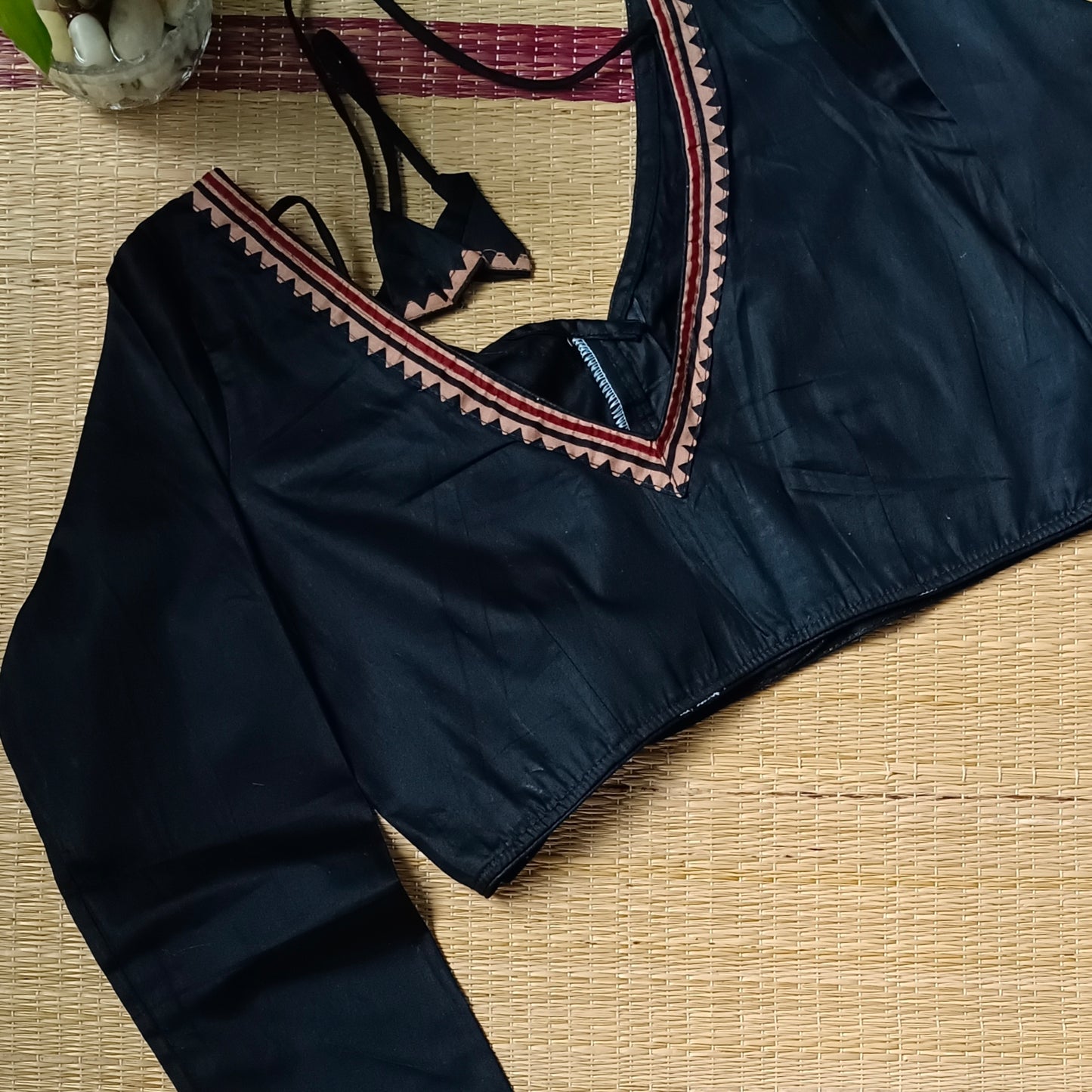 Black Malai Cotton Full Sleeve Blouse