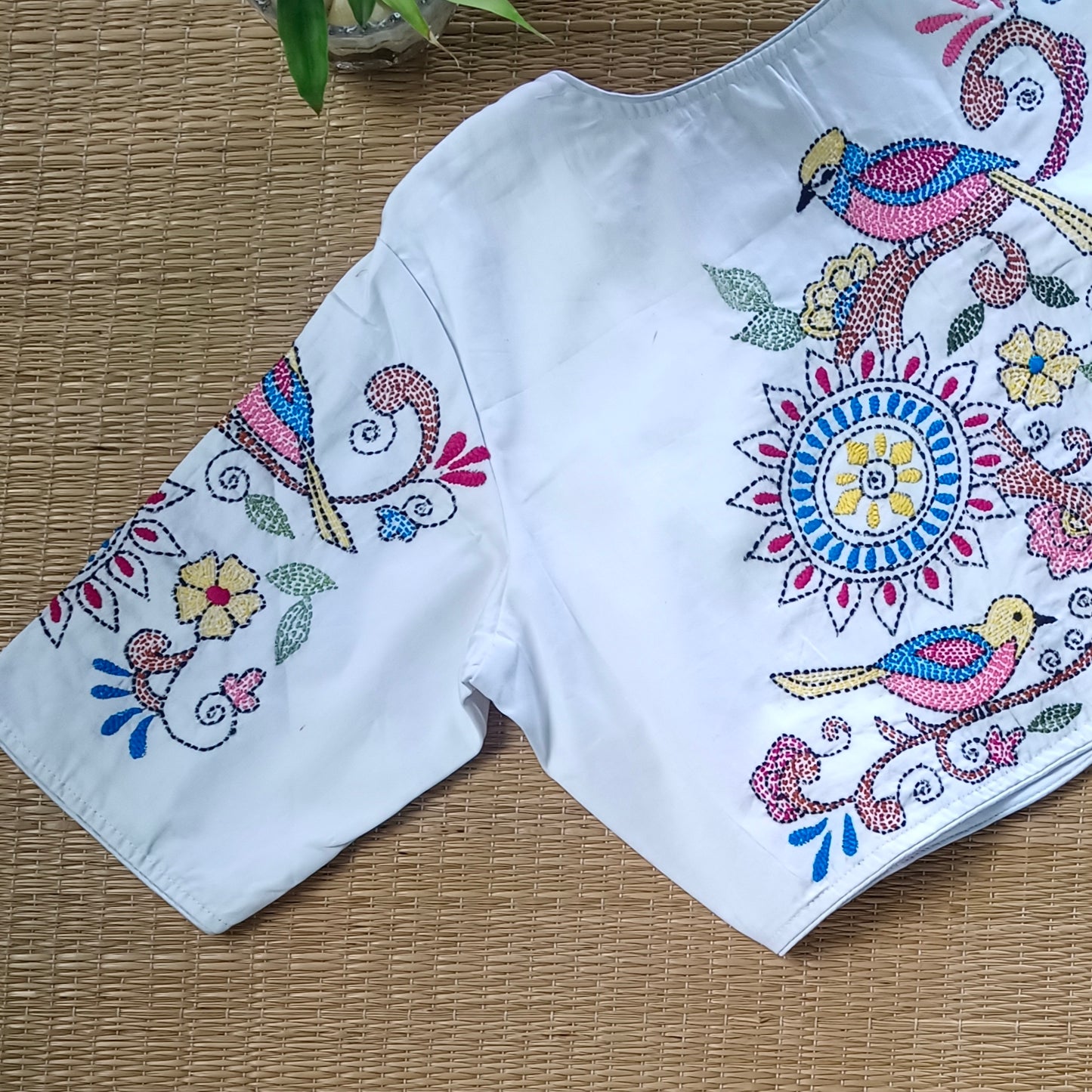 White Multicolor Katha Work Blouse