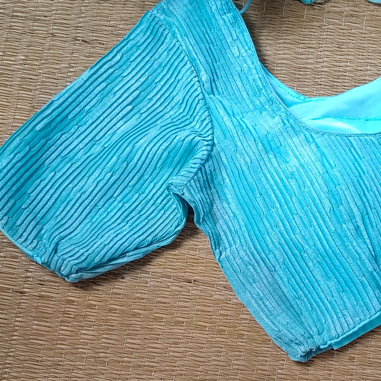 Pastel Blue Metallic Crush Tissue Stretchable Blouse