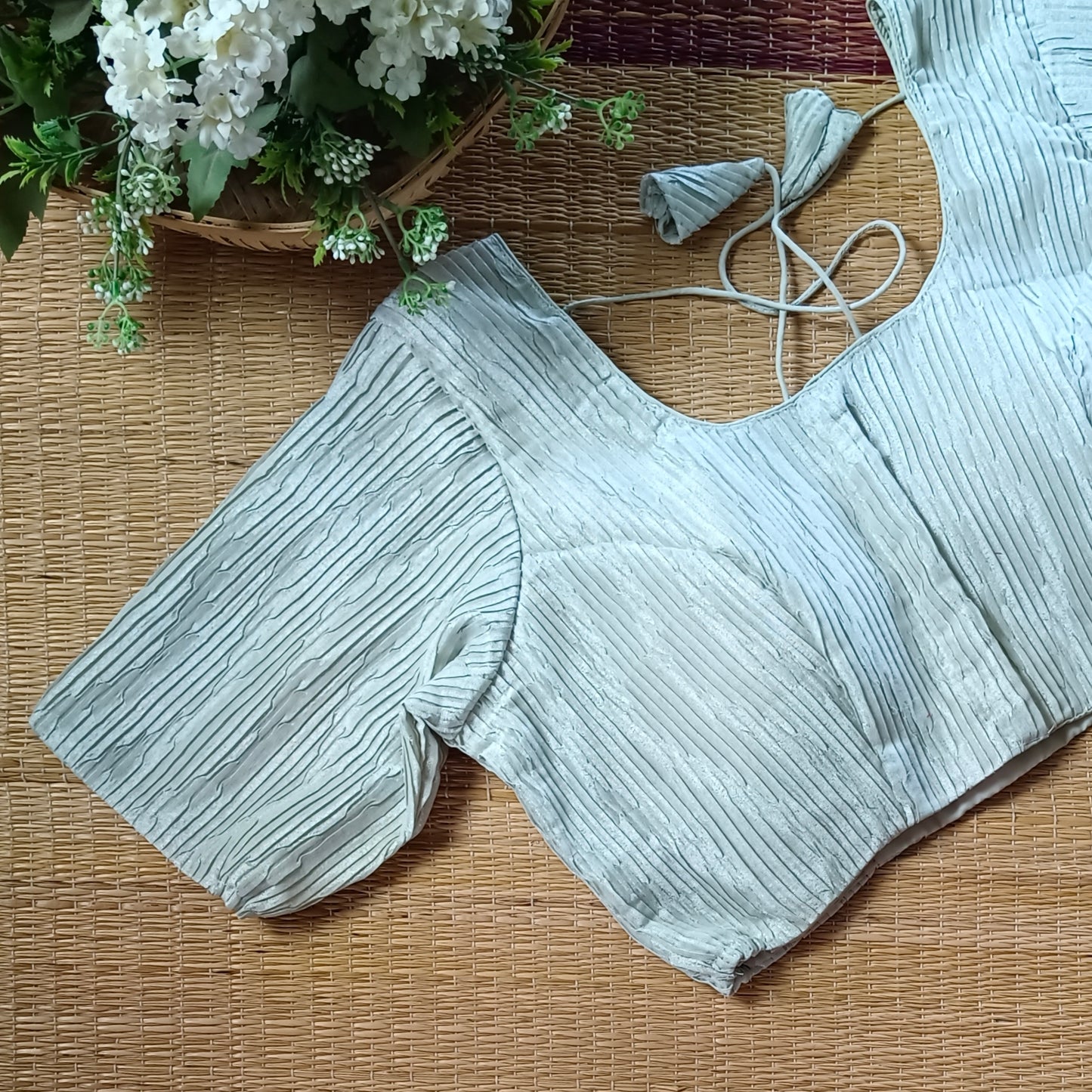 Grey Metallic Crush Tissue Stretchable Blouse