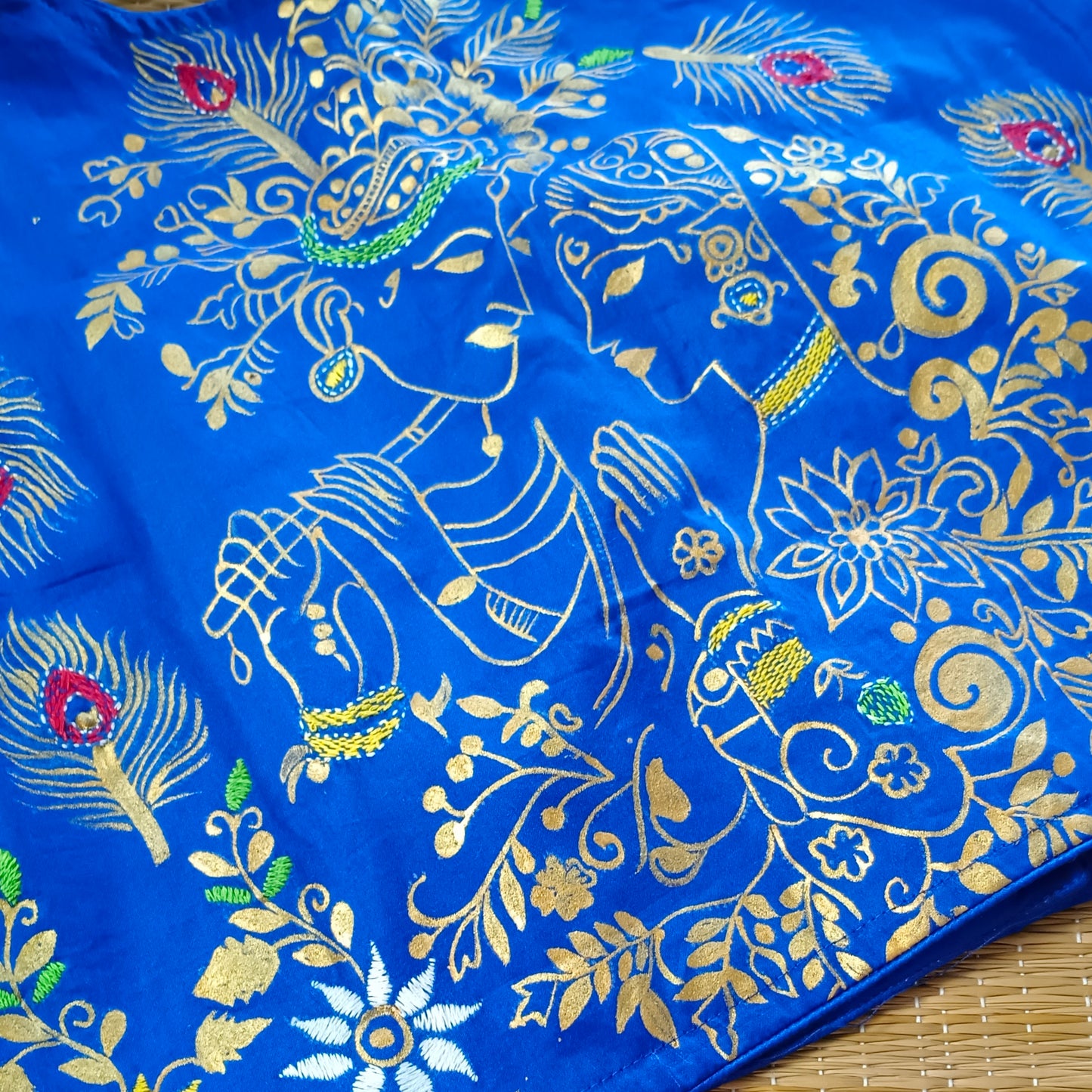 Royal Blue Radha Krishna hand painted blouse