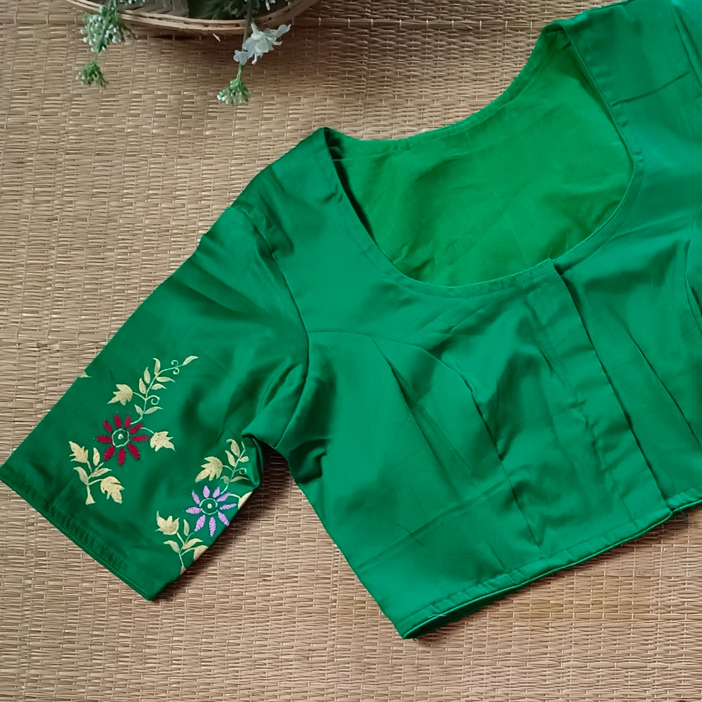 Green Radha Krishna hand painted blouse