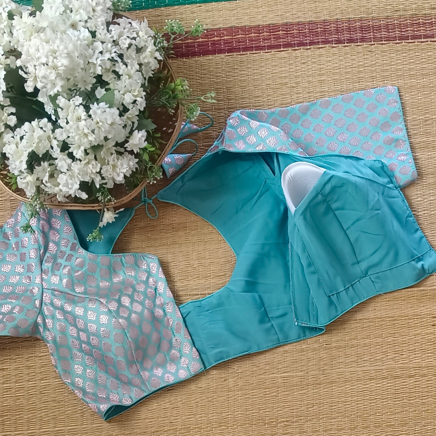 Pastel Blue Brocade Blouse 1