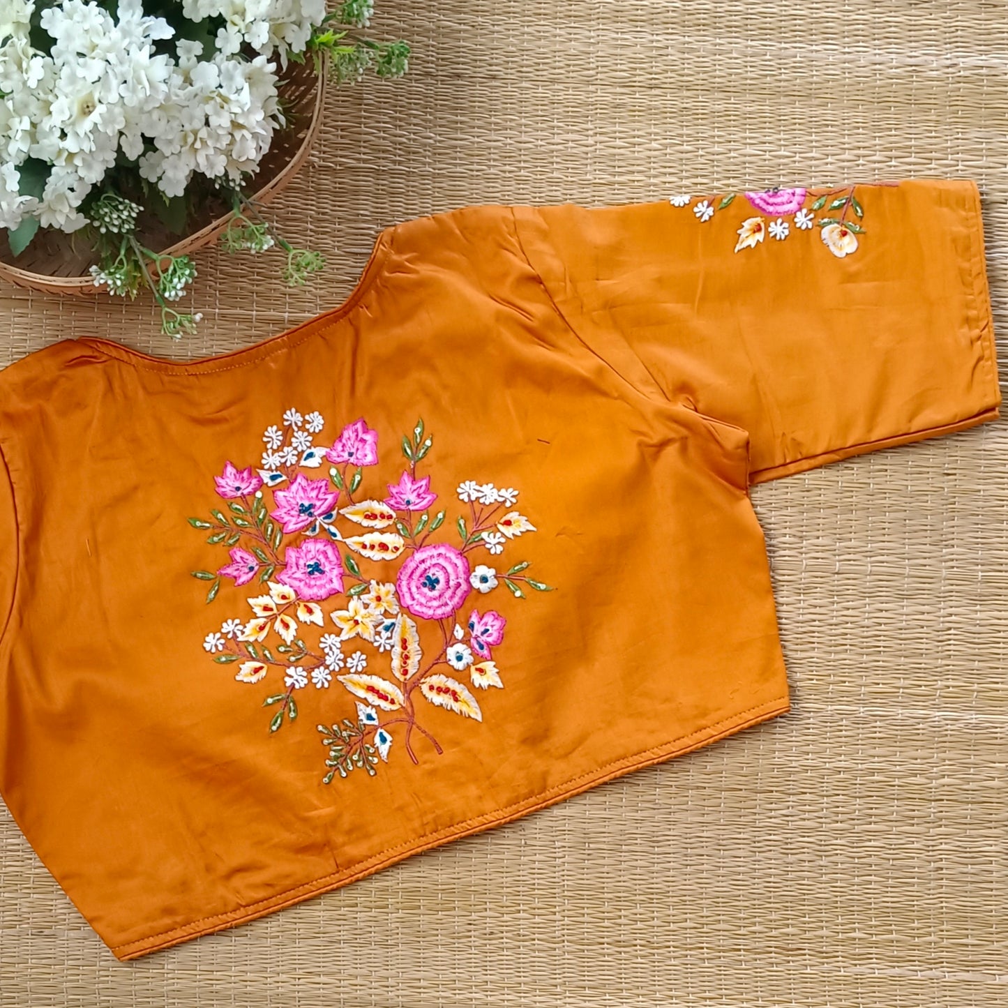 Mustard Blouse with Multicolor Embroidery