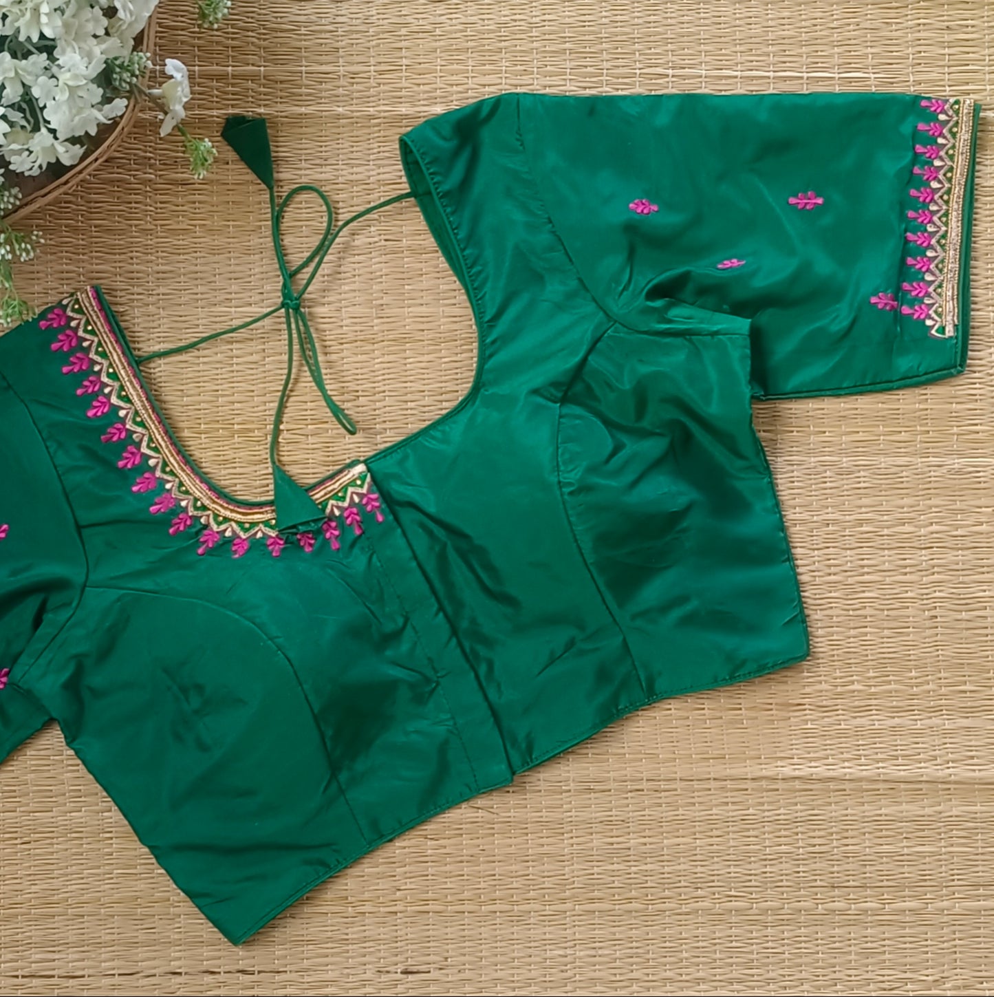 Classic Leaf Green Embroidery Blouse