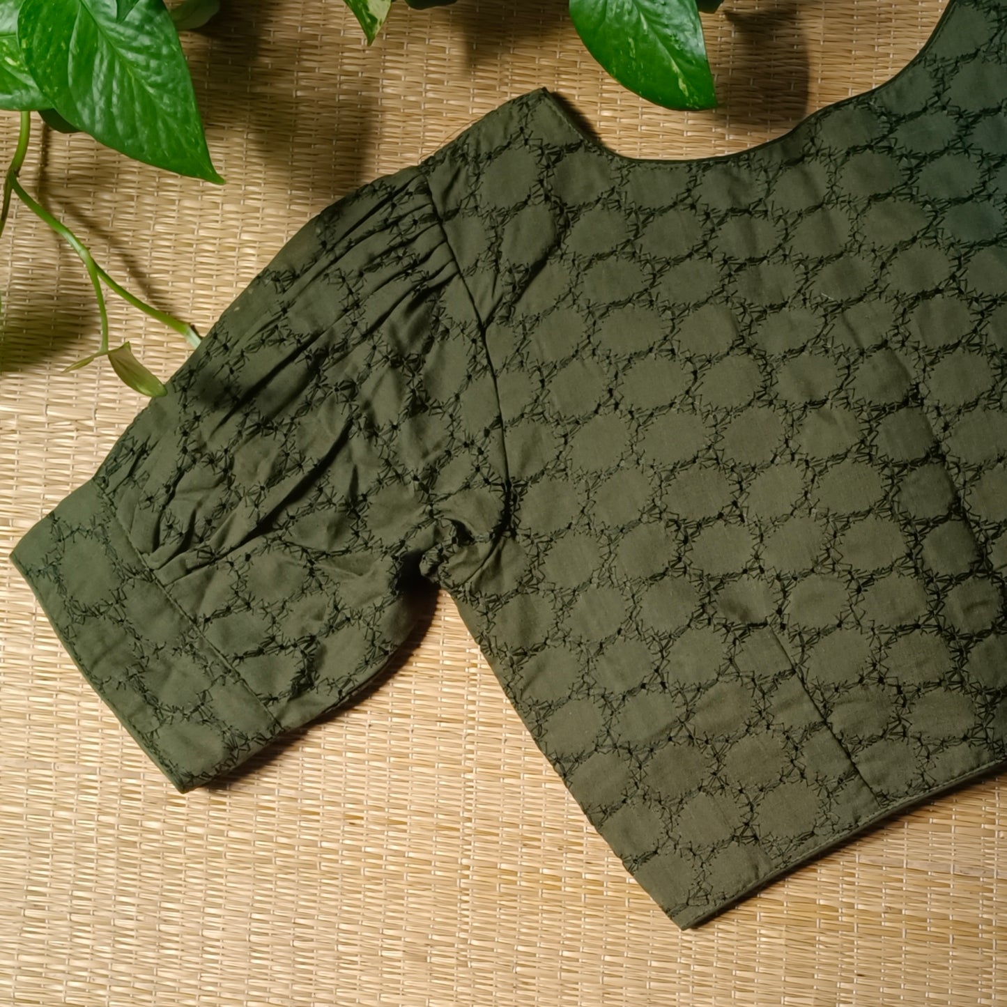 Dark Mehandi Green Hakoba Cotton Blouse