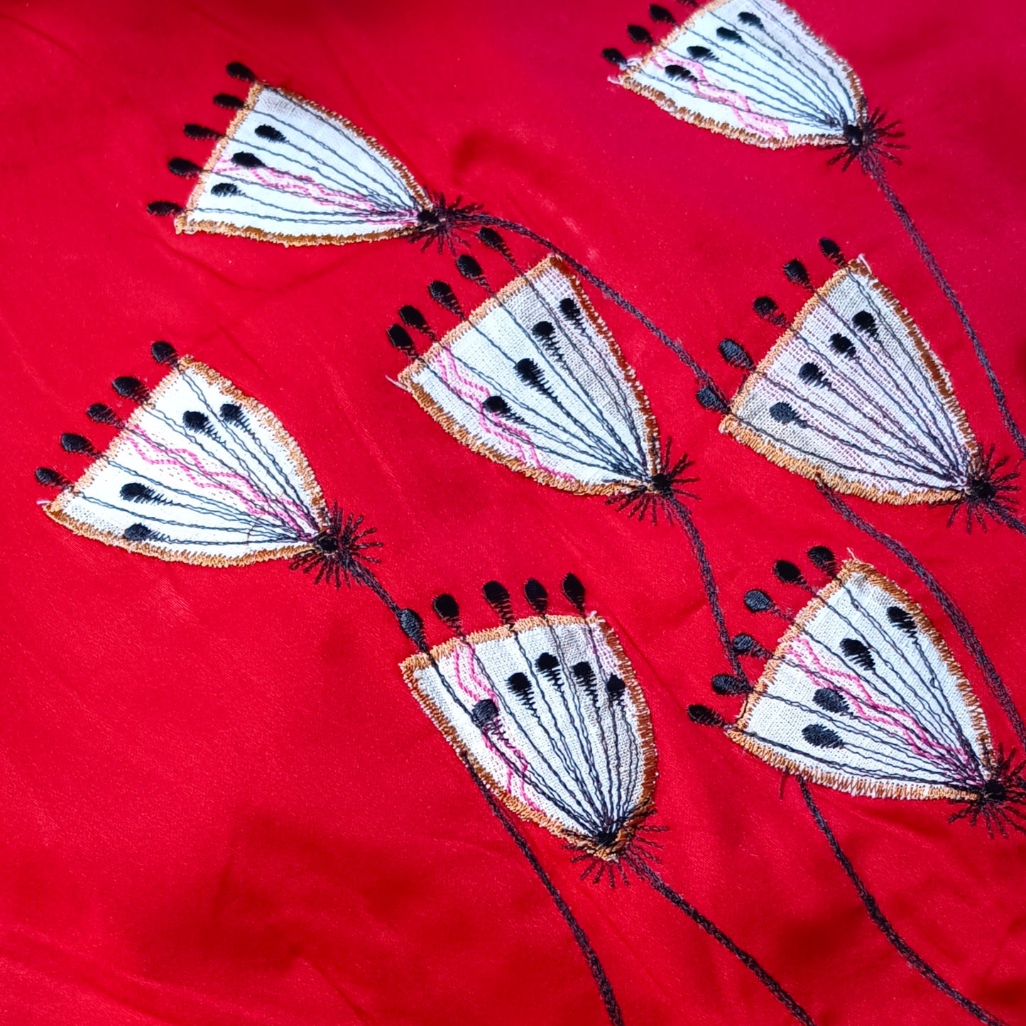 Cherry red applique work blouse