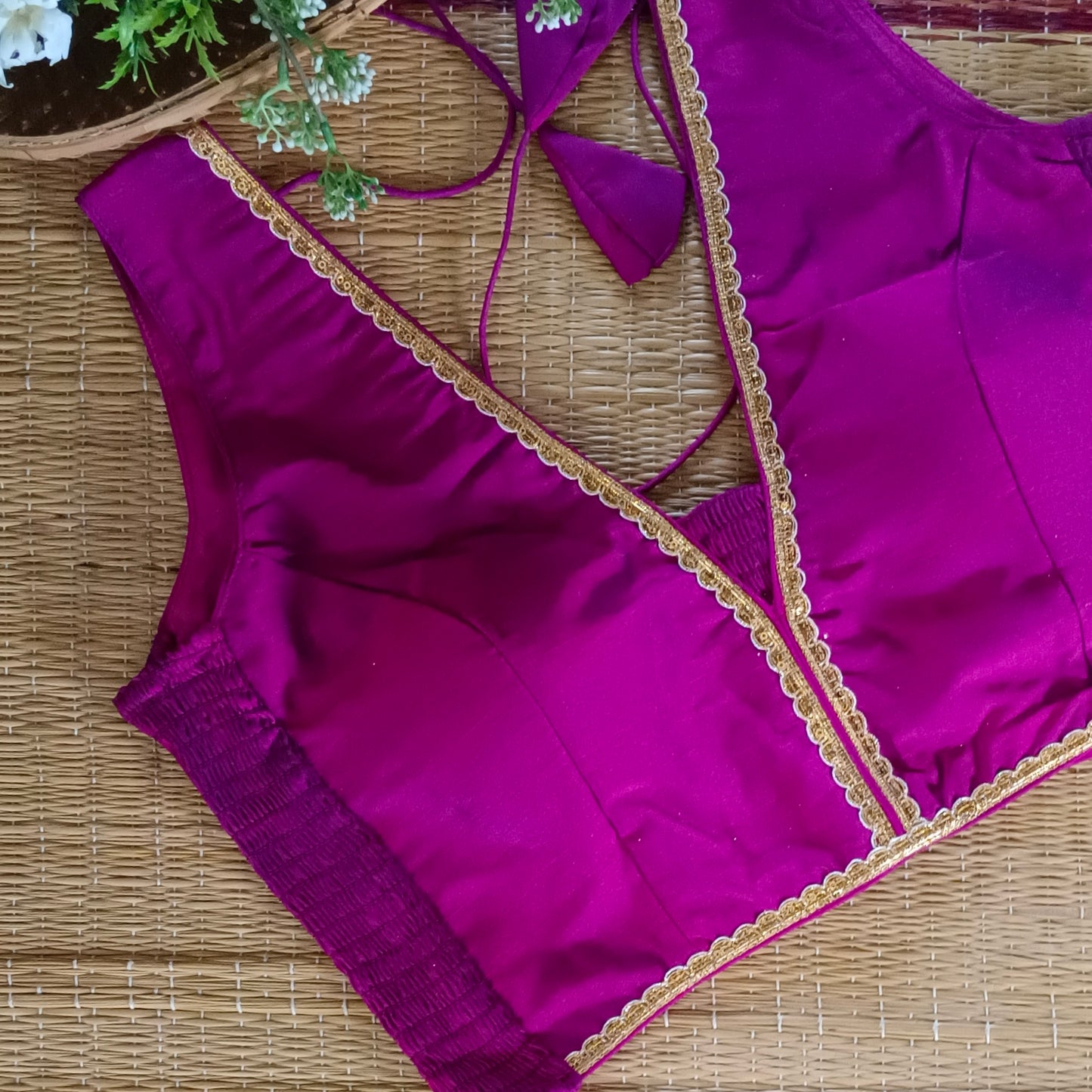Magenta Flexifit Sleeveless Blouse with Lace (attachable sleeves)