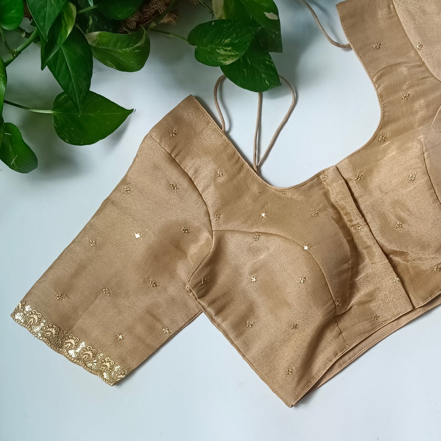 Golden 1 metallic tissue blouse with golden embroidery