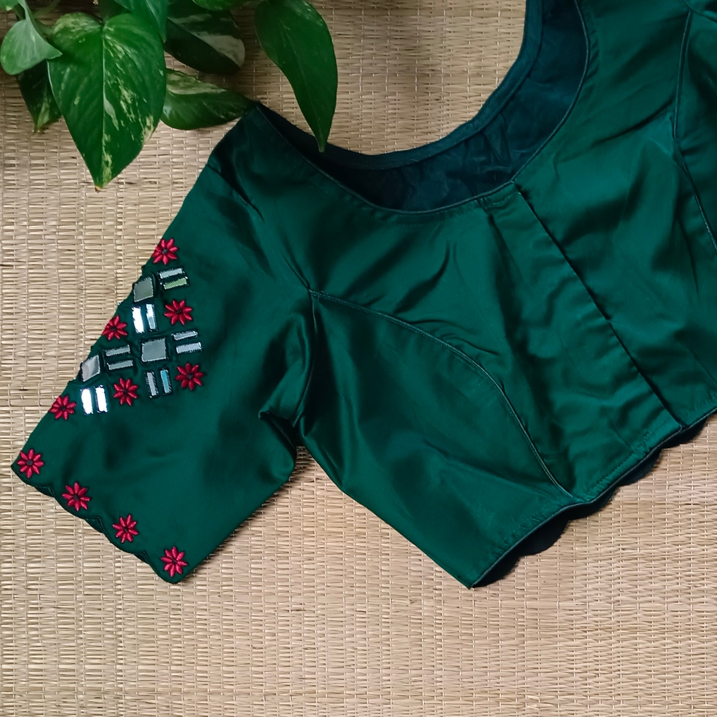 Bottle Green Mirrorwork Blouse
