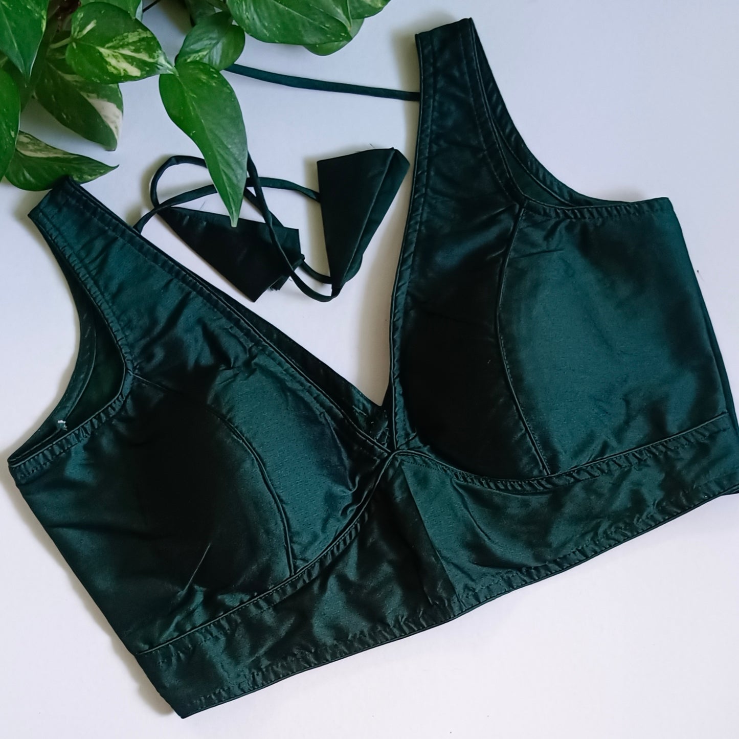 Bottle Green plain V-neck sleeveless blouse