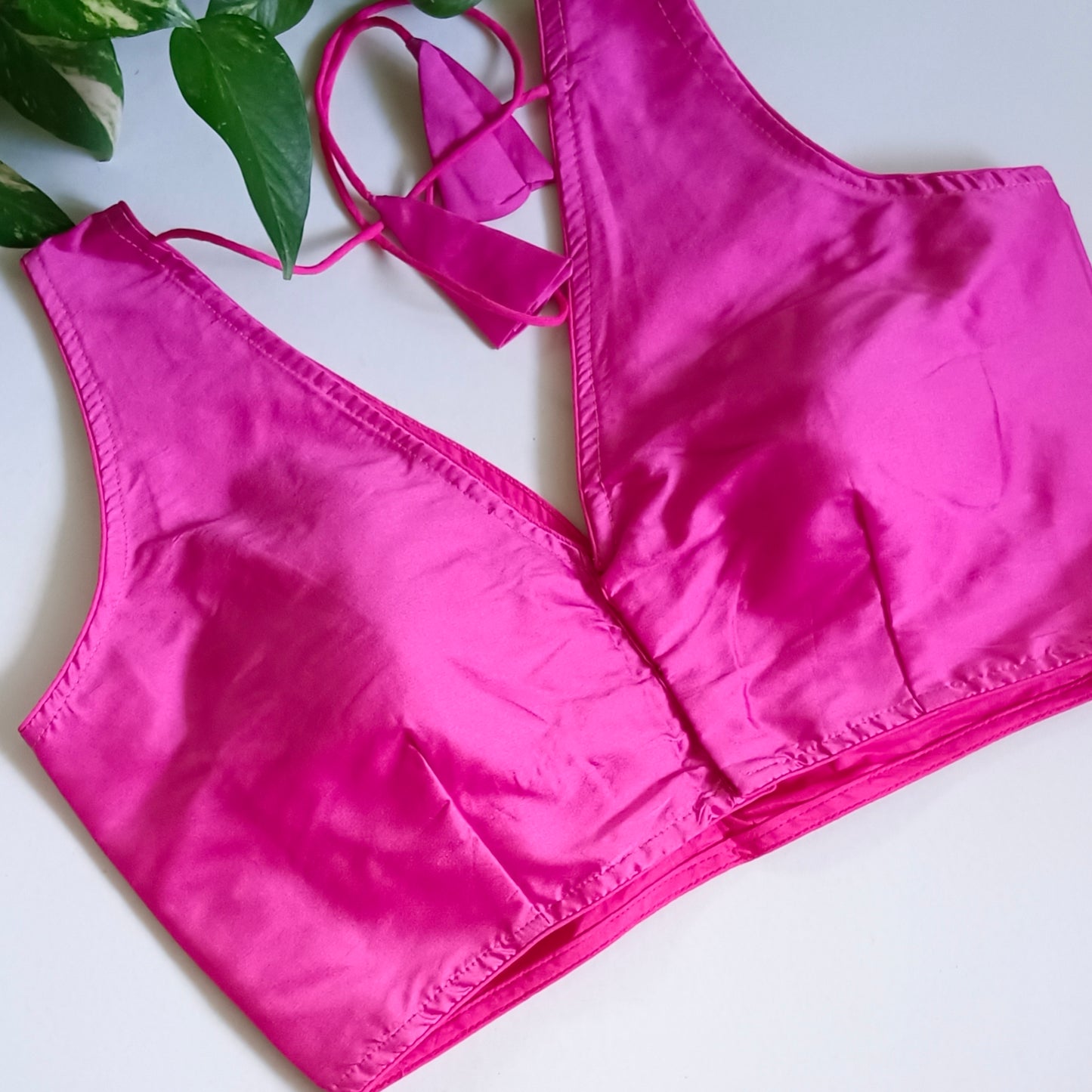 Rose Pink plain V-neck sleeveless blouse