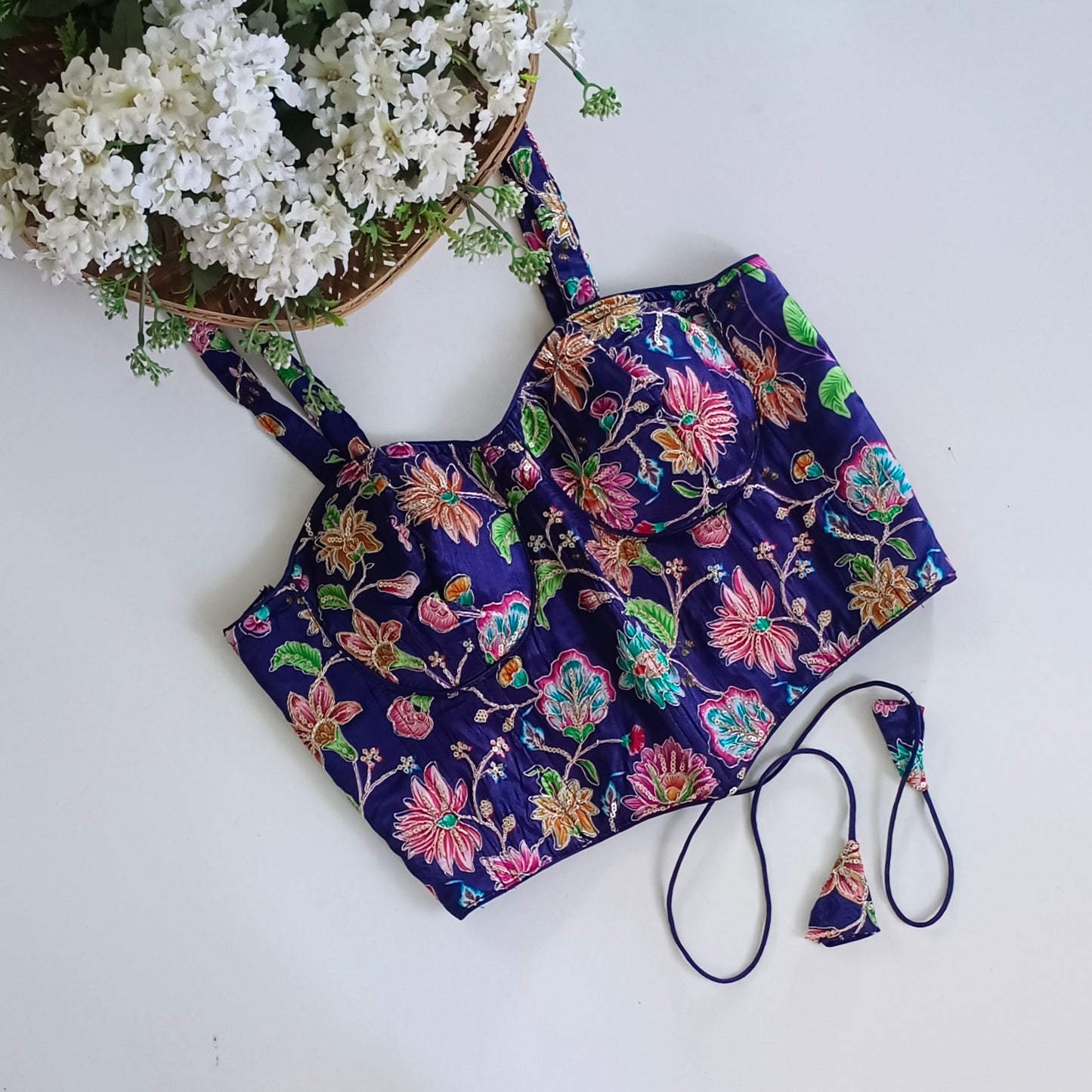Purple Crepe Code Work Corset Blouse