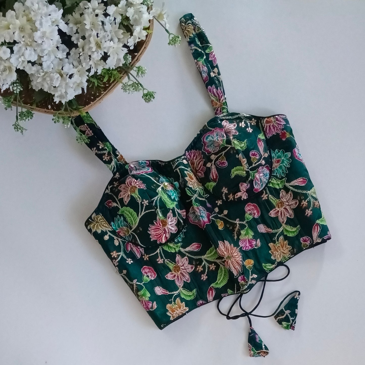 Green Crepe Code Work Corset Blouse