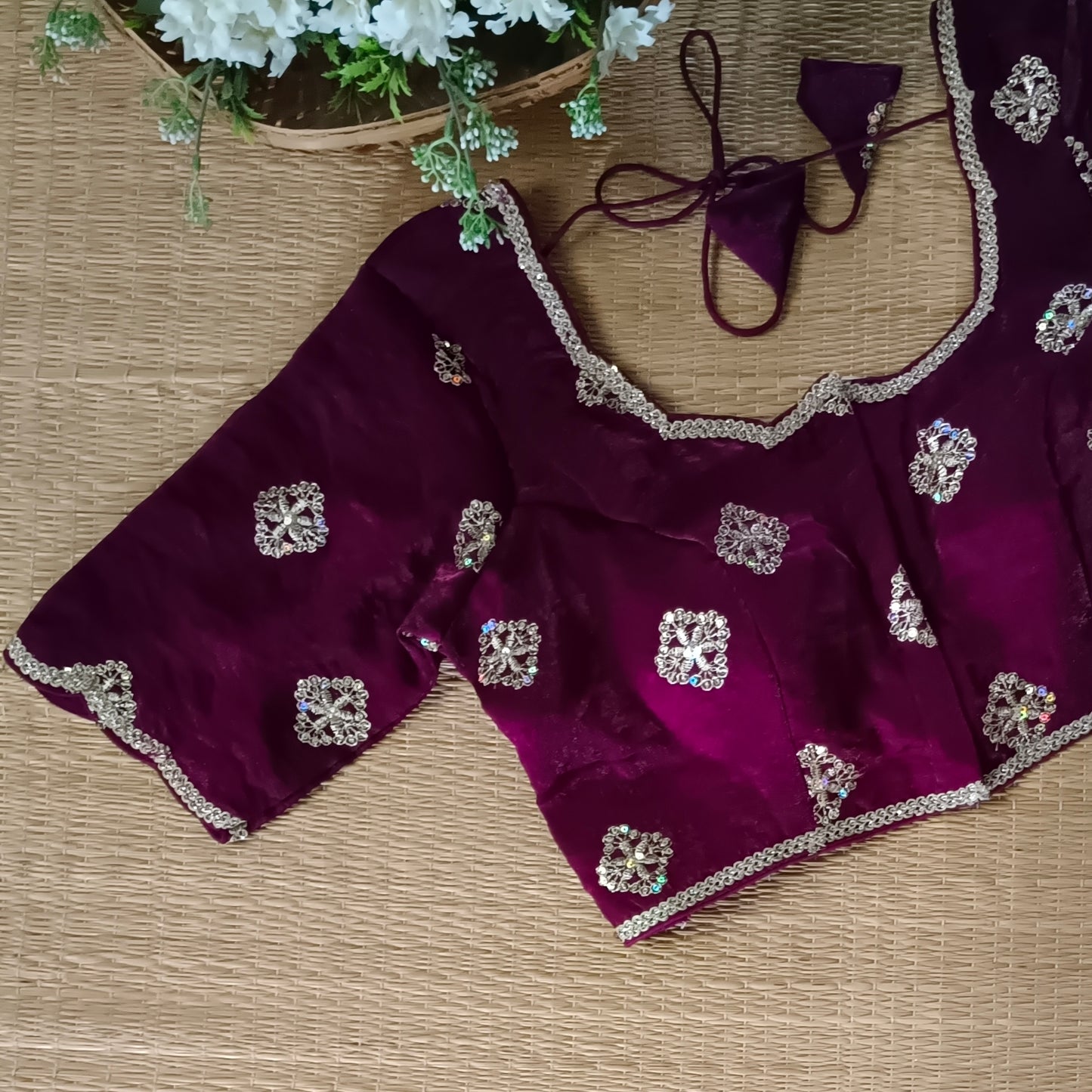 Wine Fandy Silk Sequence Blouse