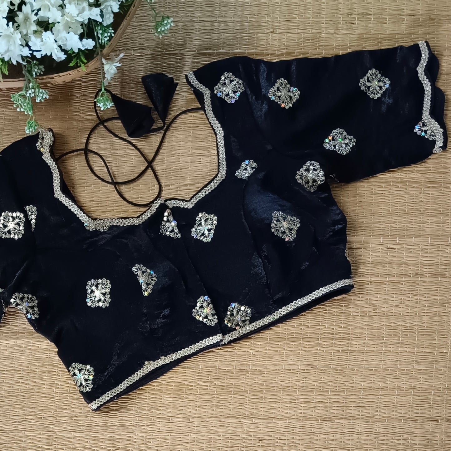 Black Fandy Silk Sequence Blouse