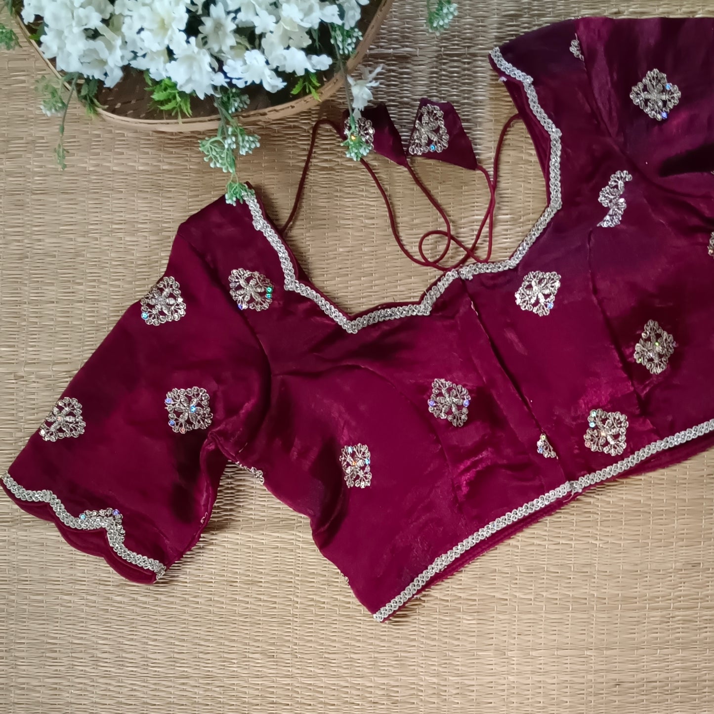 Maroon Fandy Silk Sequence Blouse