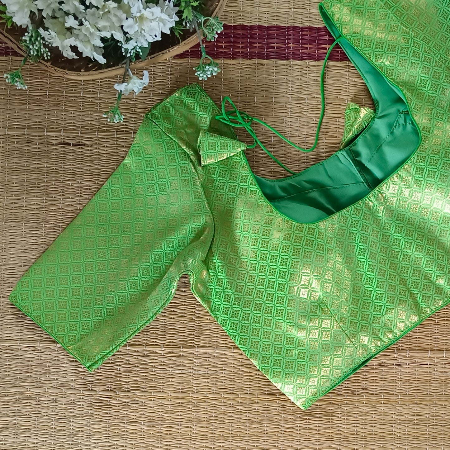 Classic Parrot Green Brocade Blouse(assorted)
