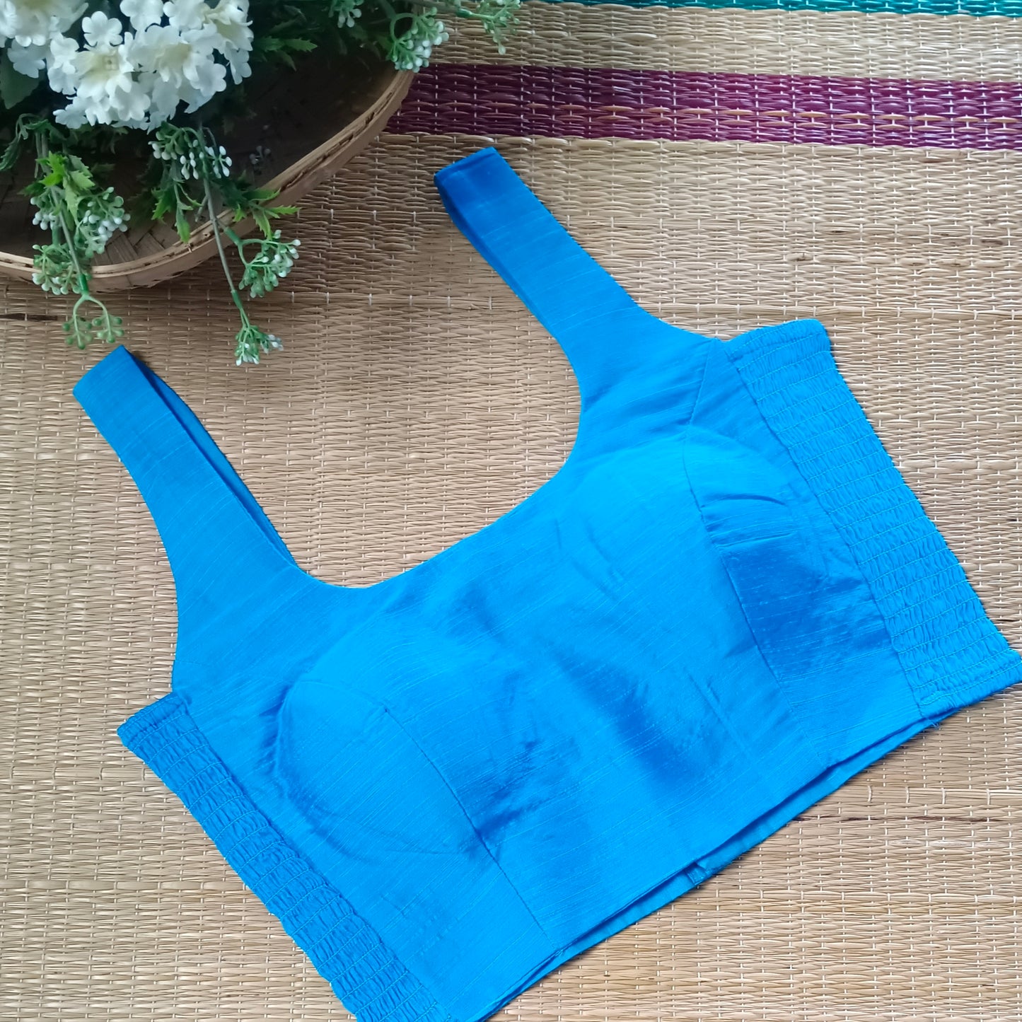 Blue 1 plain flexifit U neck blouse