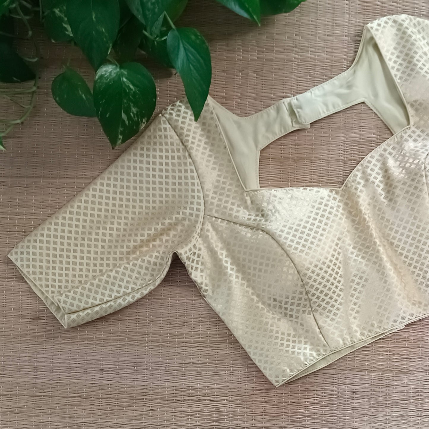 Pastel Yellow Sweet Heart Neck Brocade Blouse