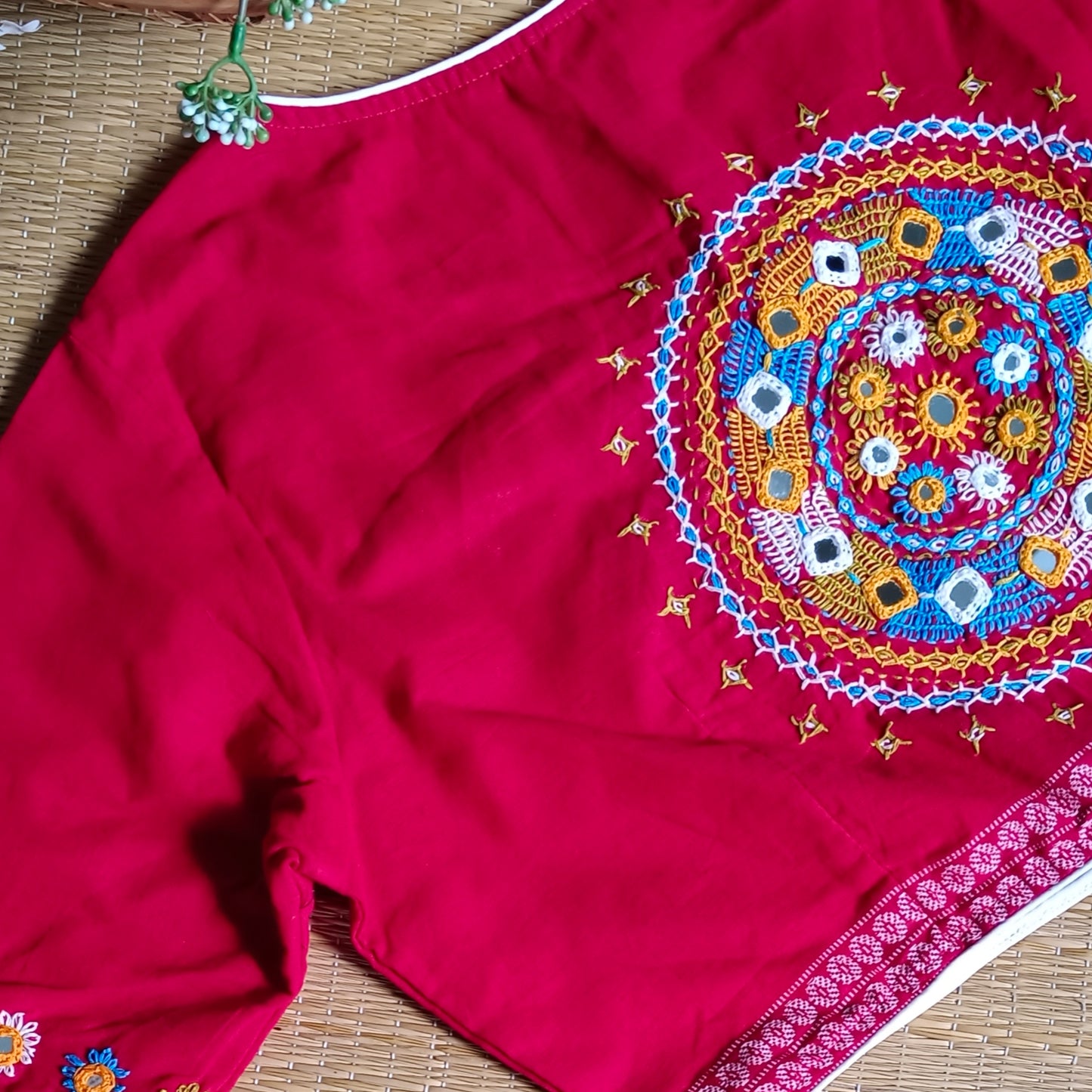 Red Gujrati Hand Embroidery Blouse