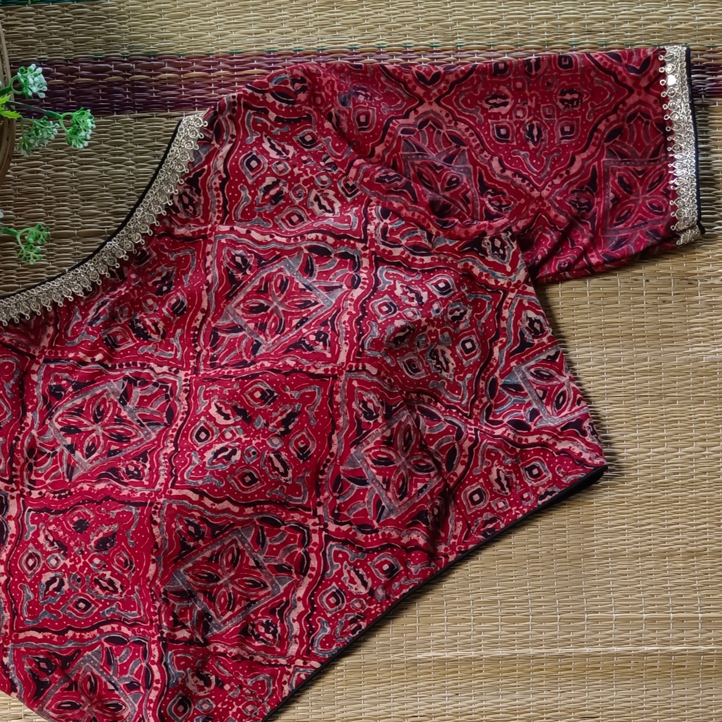 Maroon Ajrak Cotton Blouse