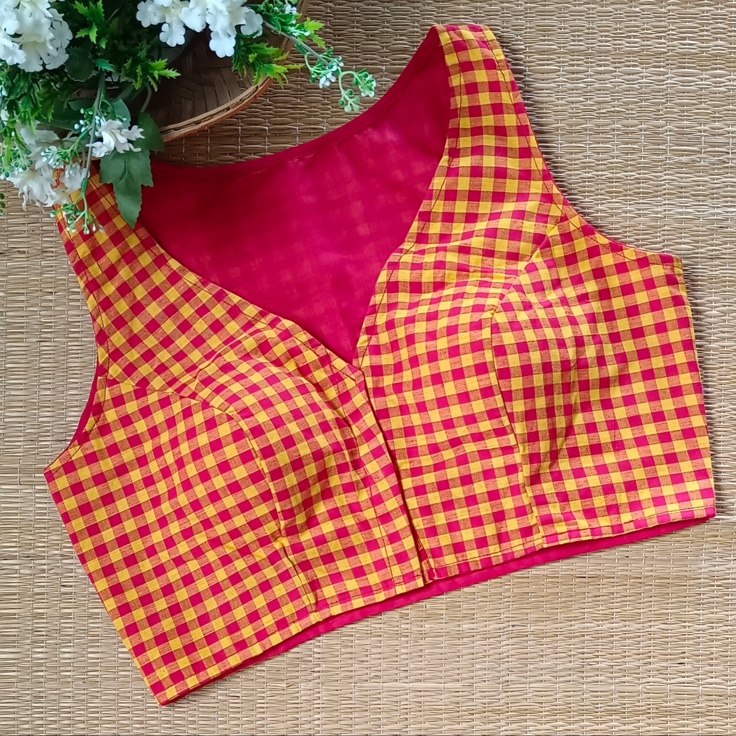 Red & Yellow Checks Cotton Blouse