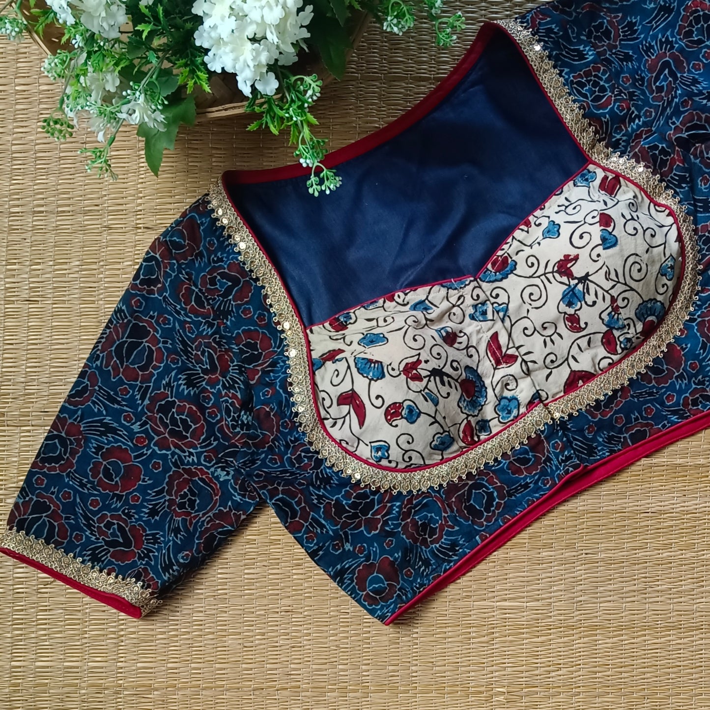 Blue & Cream Ajrak Cotton Blouse (Assorted)