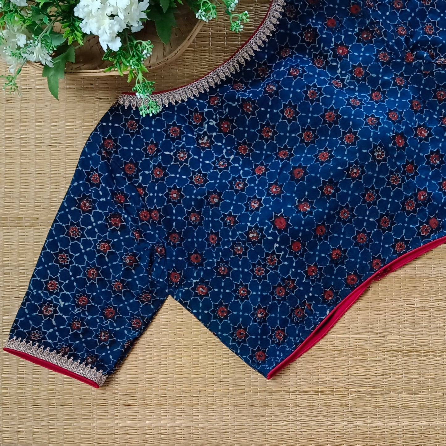 Blue & Maroon Ajrak Cotton Blouse (Assorted)