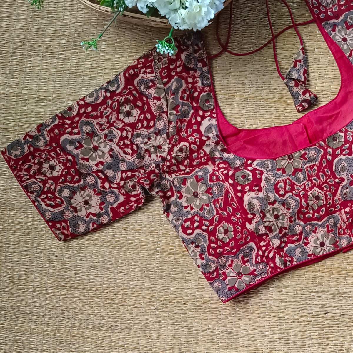 Classic Maroon Kalamkari Cotton Blouse 3