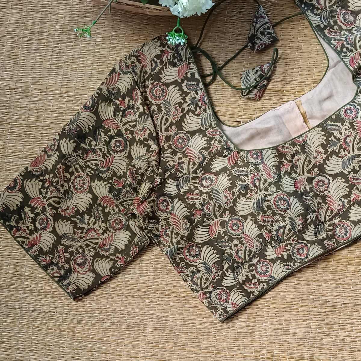 Classic Mehendi Green Kalamkari Cotton Blouse 1