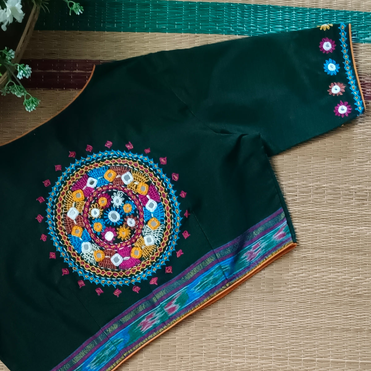 Bottle Green Gujrati Hand Embroidery Blouse