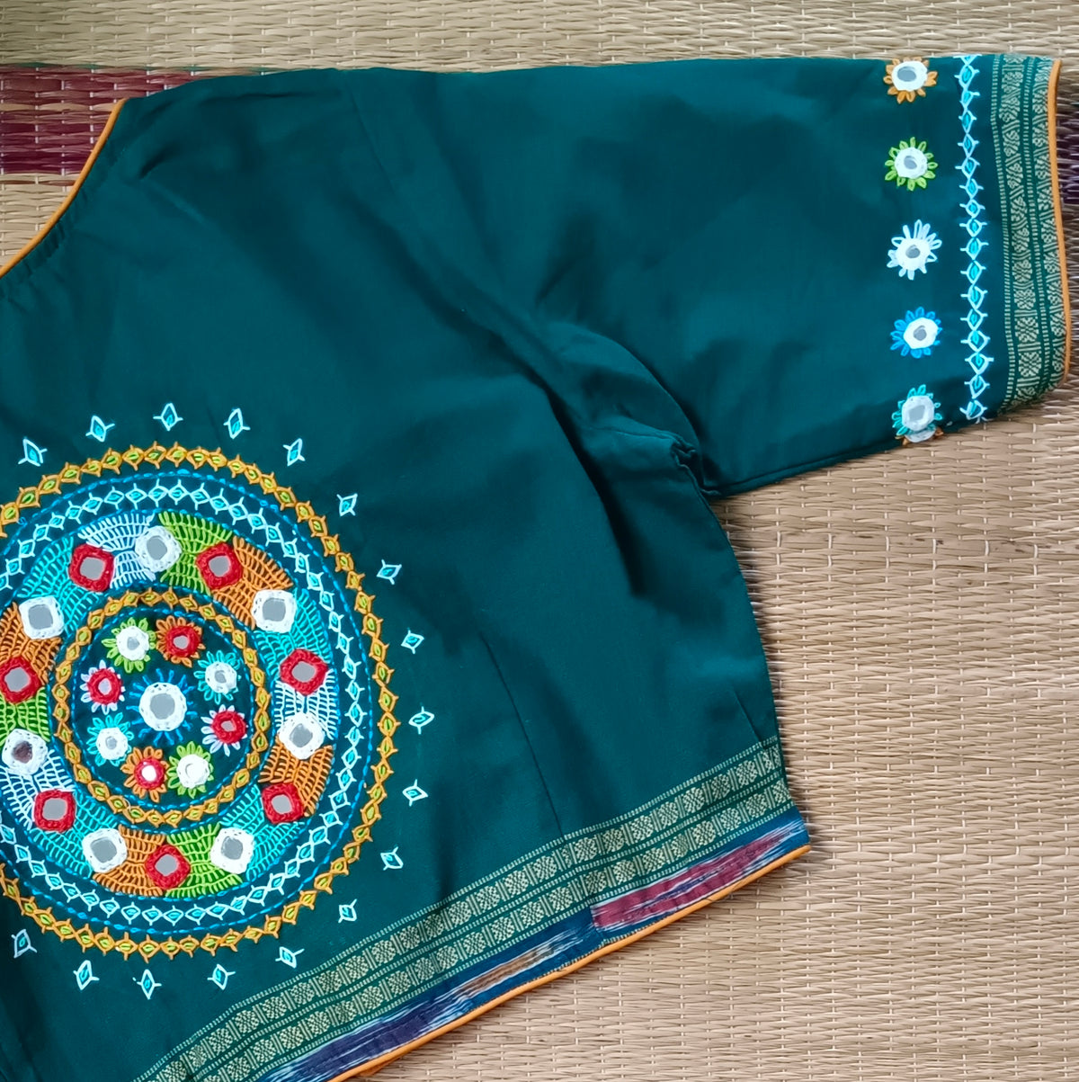 Rama Green Gujrati Hand Embroidery Blouse