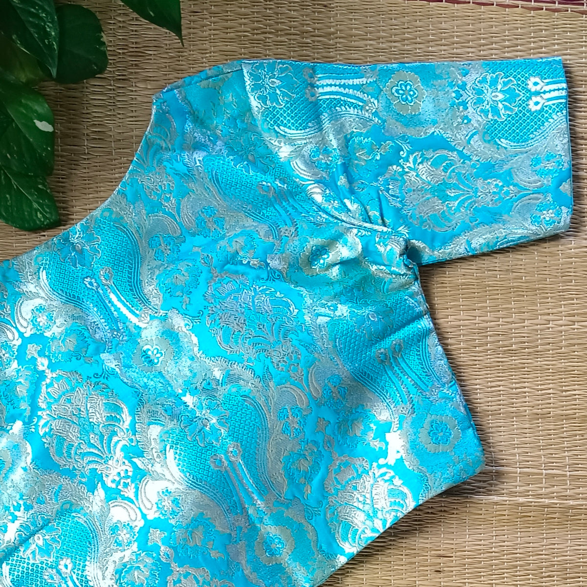 Blue Banarasi Silk Blouse with silver zari