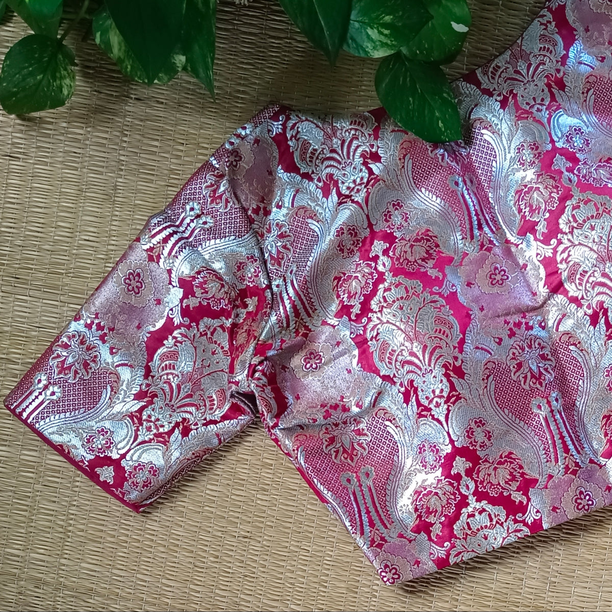 Maroon Banarasi Silk Blouse with silver zari