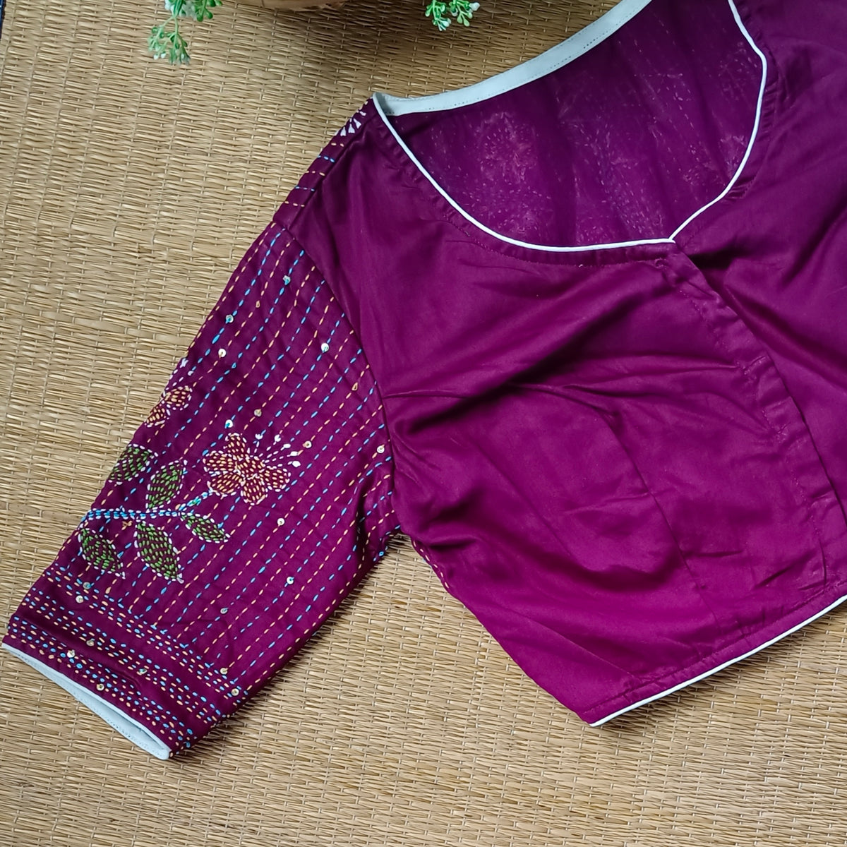 Magenta Multicolor Katha Work Blouse