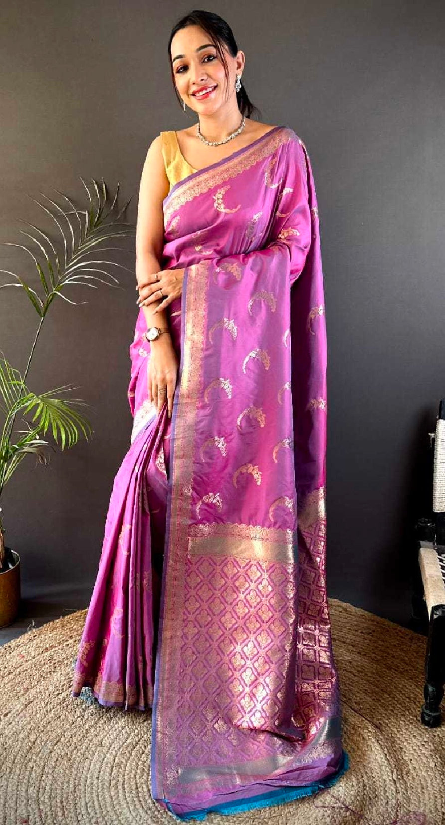 Onion Pink Semi Silk Saree