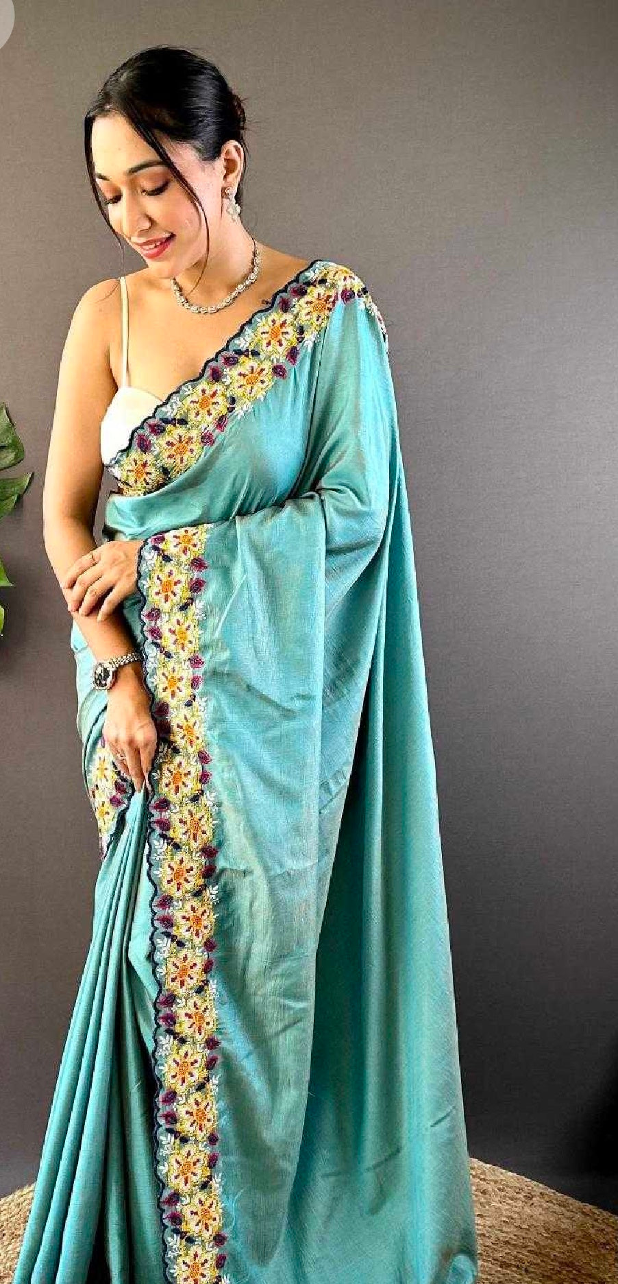 Dark Powder Blue Semi Silk Saree
