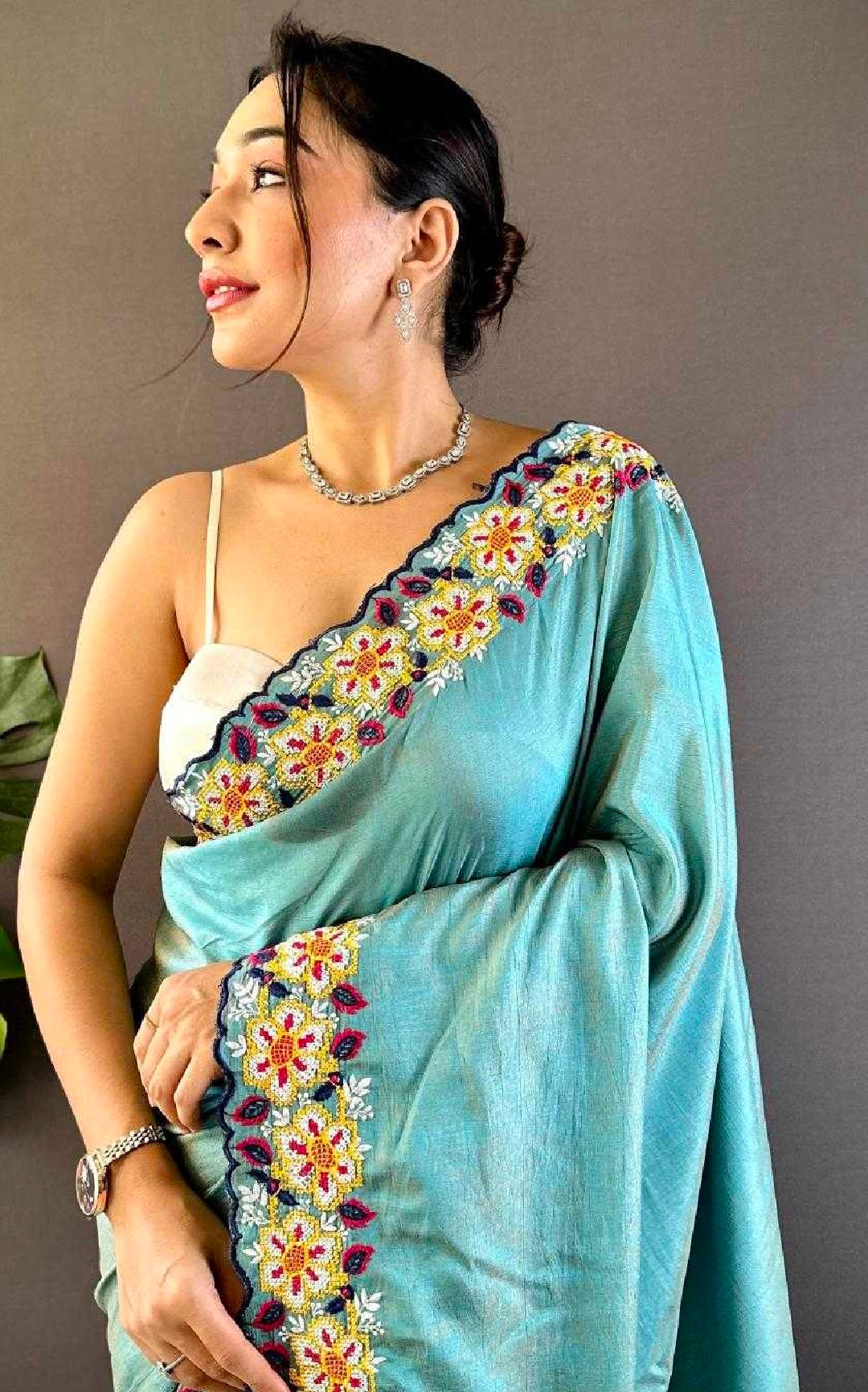 Dark Powder Blue Semi Silk Saree