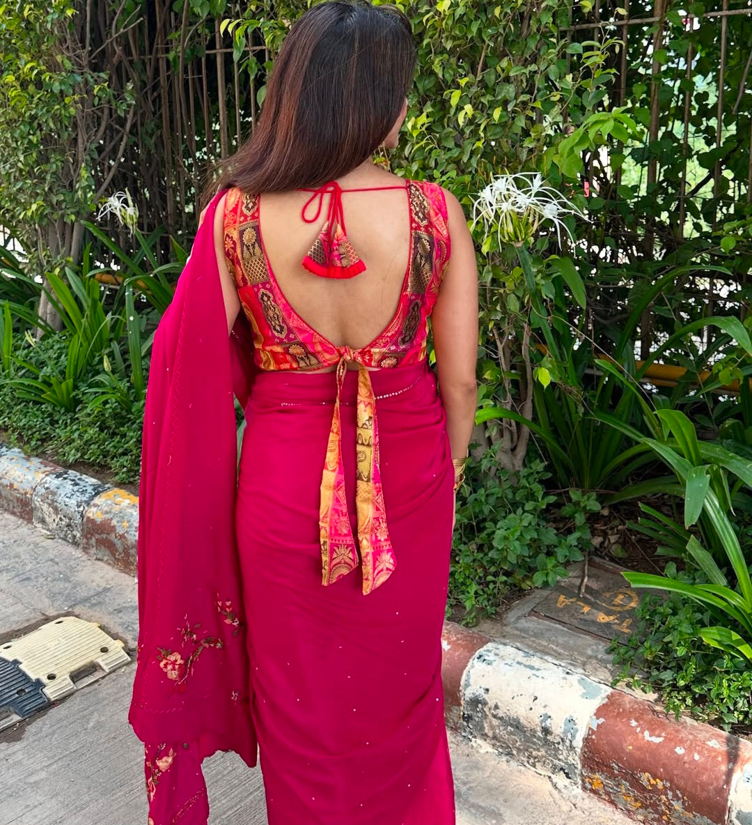 Multicolor Brocade Backless Blouse