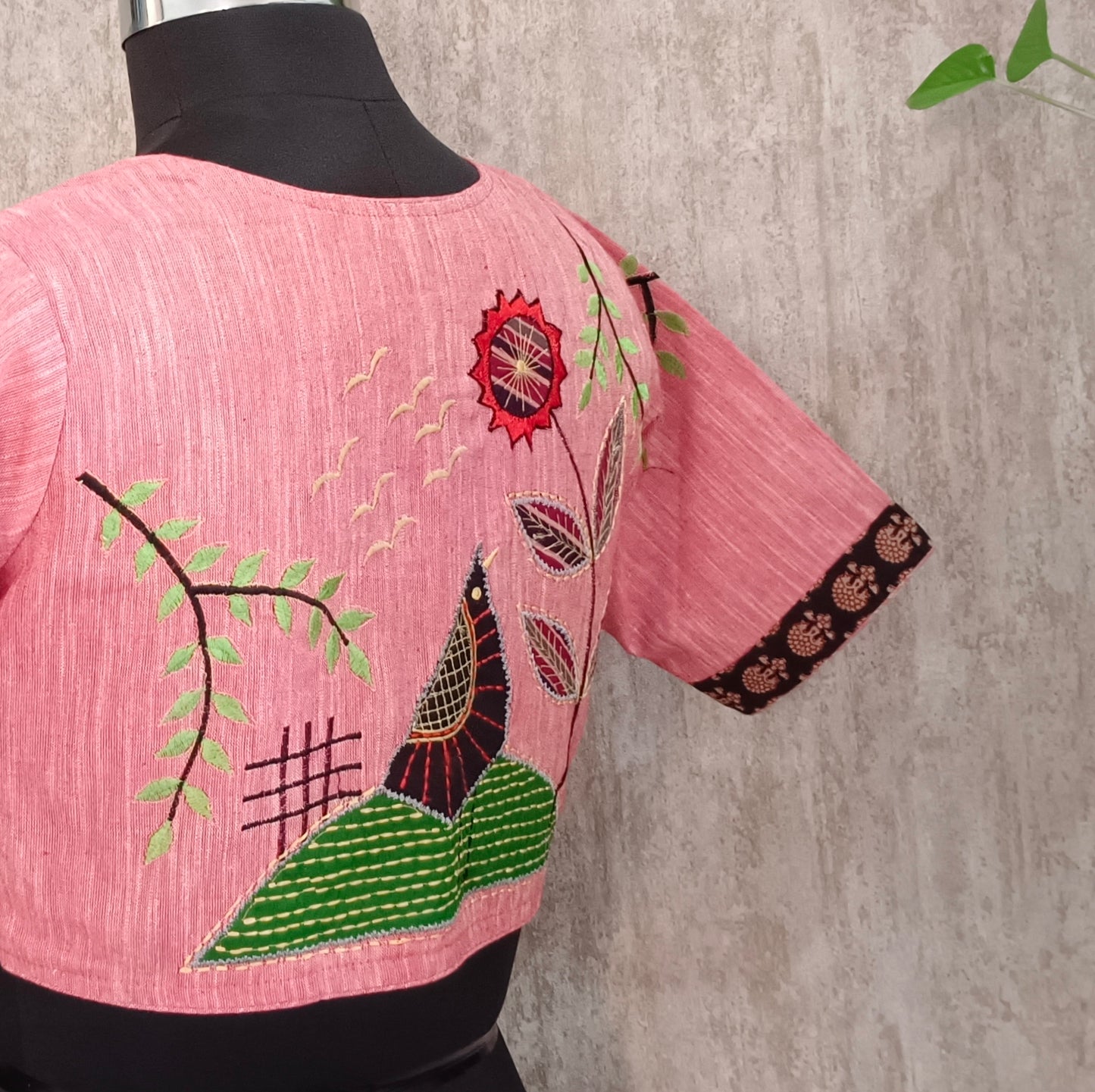 Peach Khadi Patch work Blouse