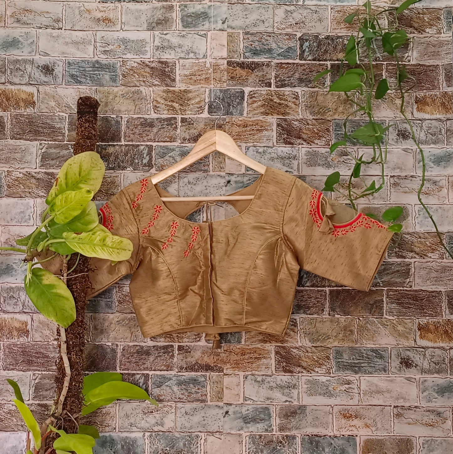 Golden with Red Embroidery Blouse
