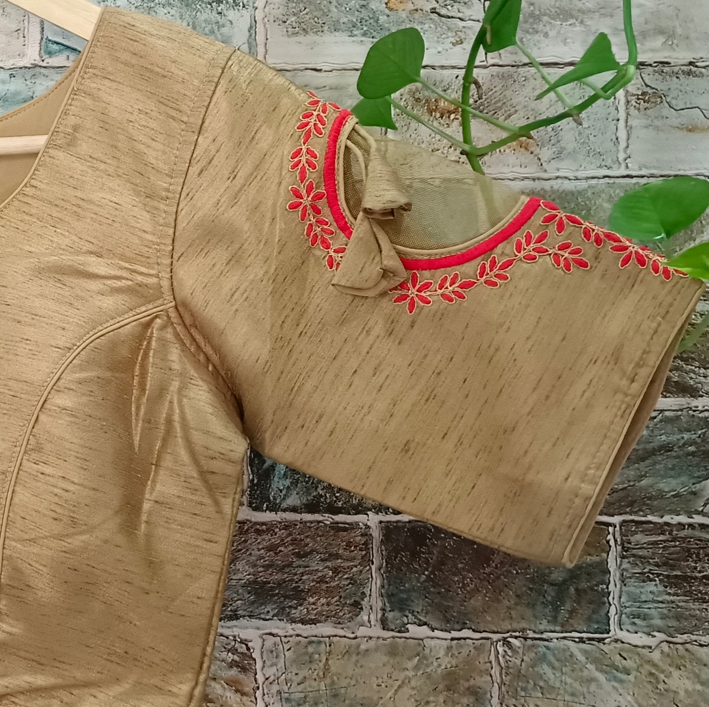 Golden with Red Embroidery Blouse