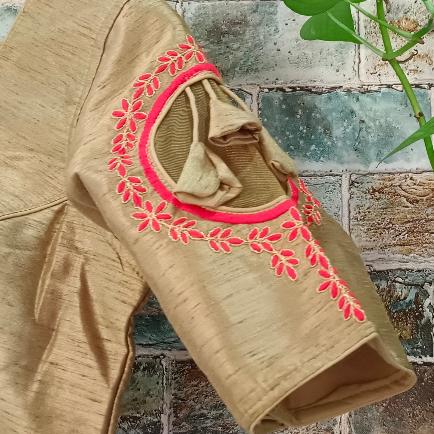 Golden with Red Embroidery Blouse