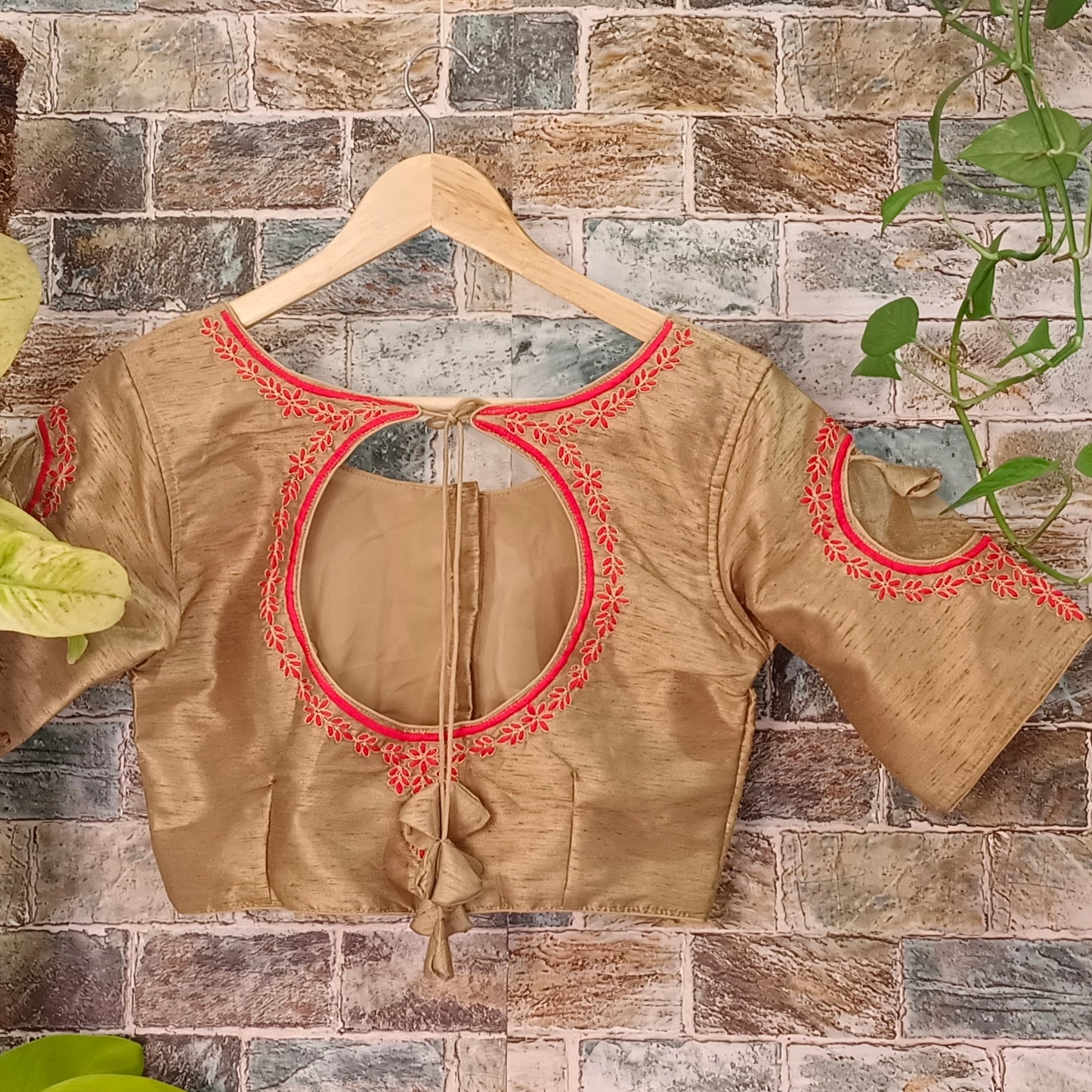 Golden with Red Embroidery Blouse