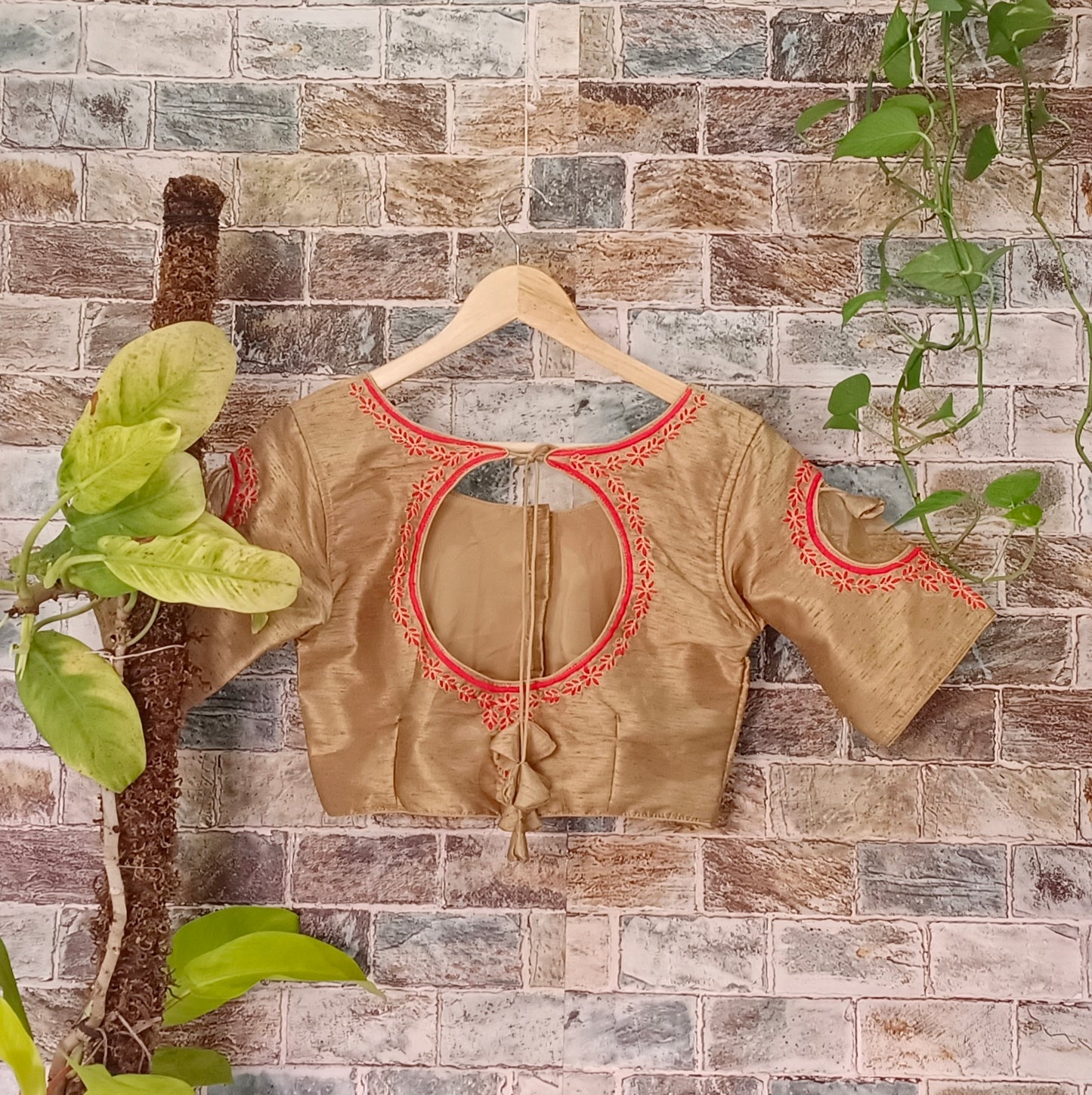 Golden with Red Embroidery Blouse