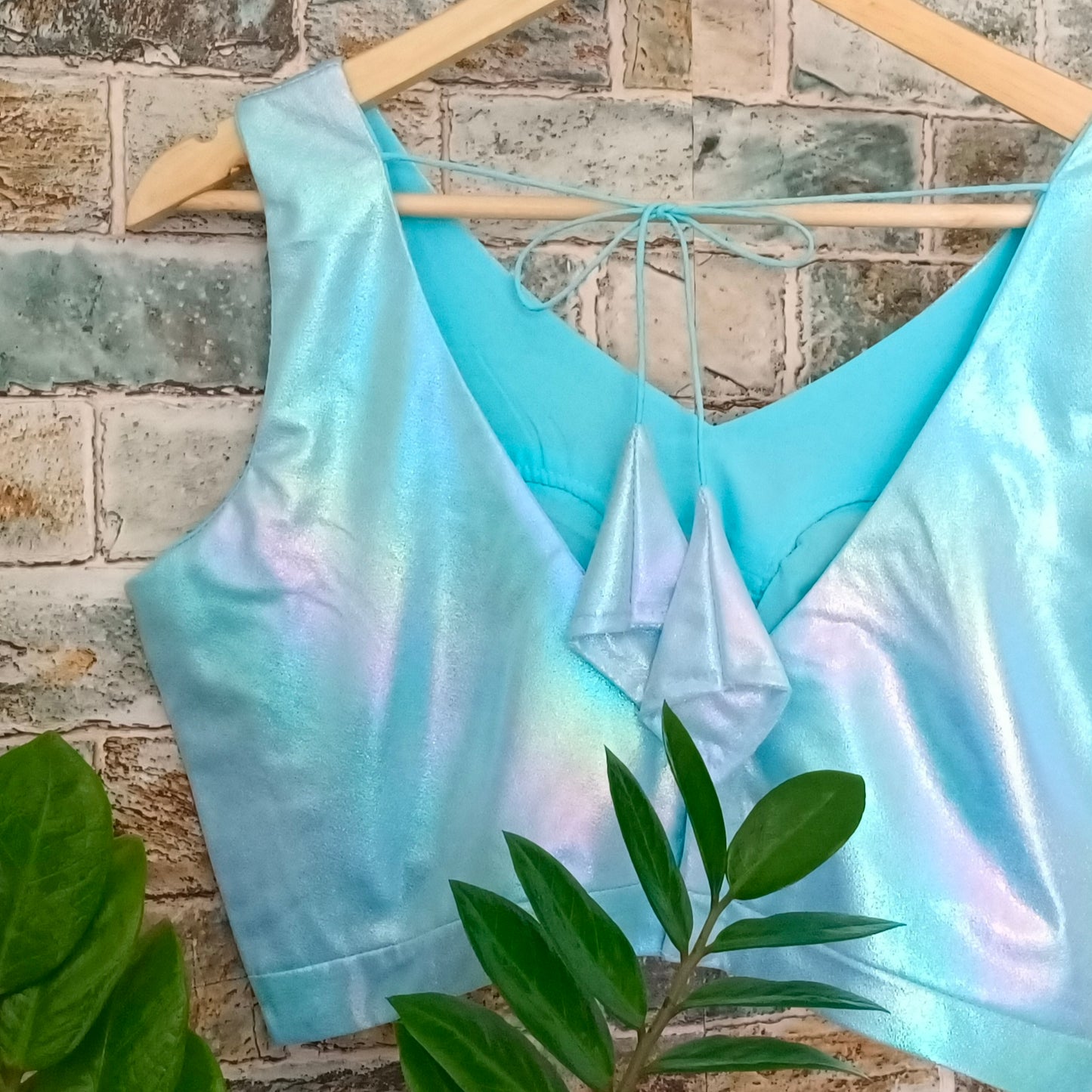 Pastel Blue Shimmer Sleeveless Blouse