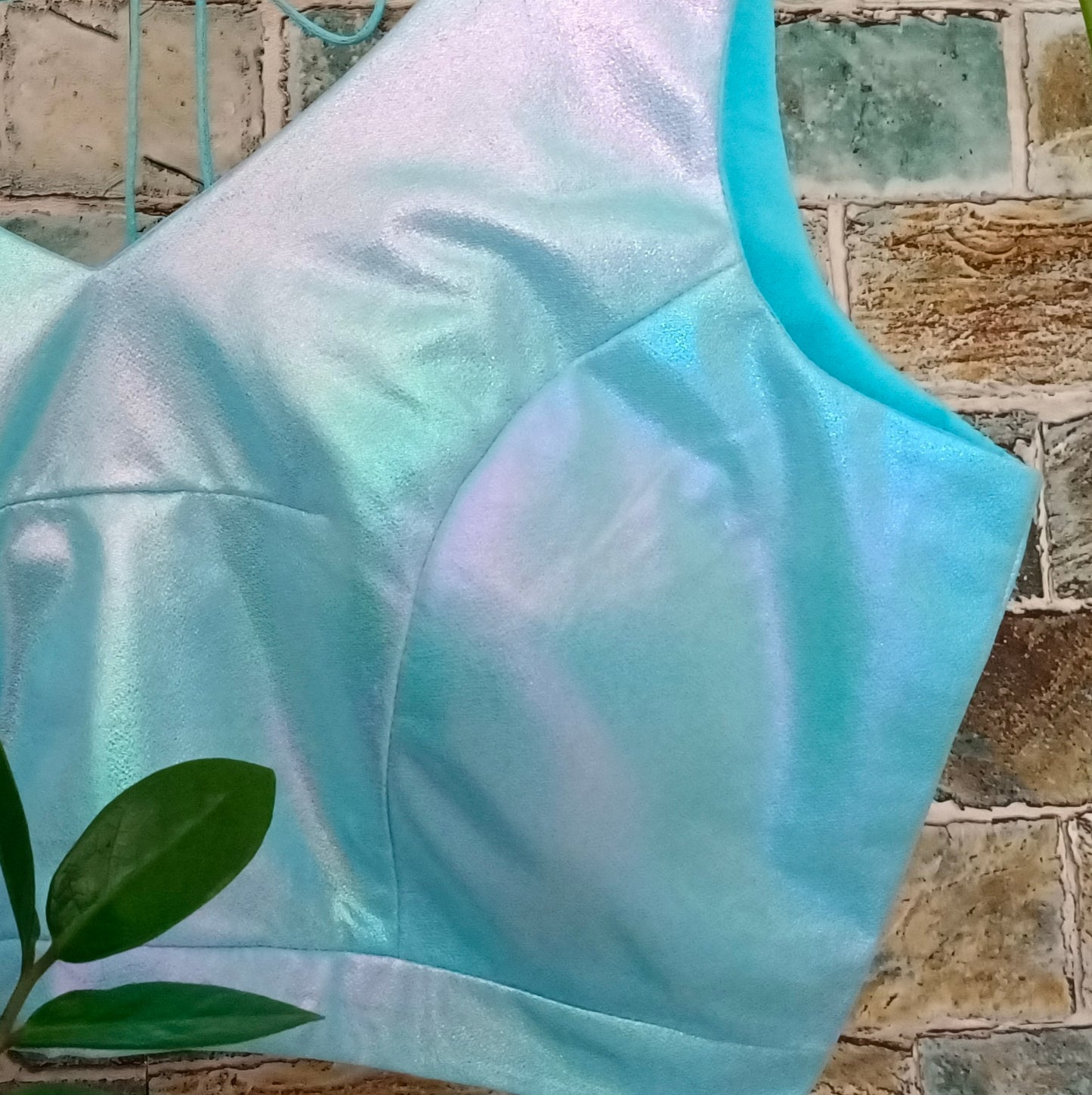 Pastel Blue Shimmer Sleeveless Blouse